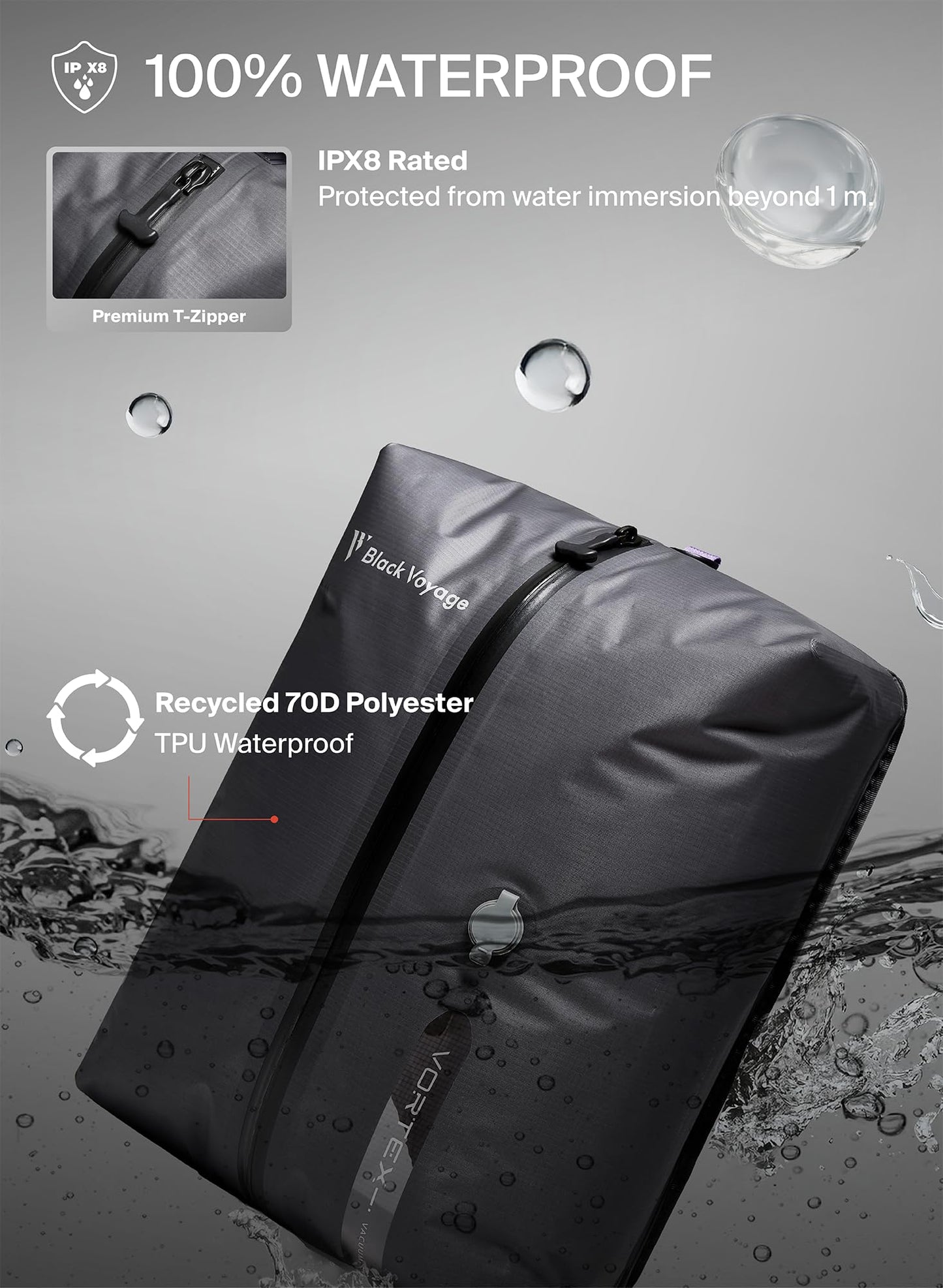 Black Voyage Reusable Vacuum Compression Travel Bag for Carry-On Suitcase and Backpack, Recycled