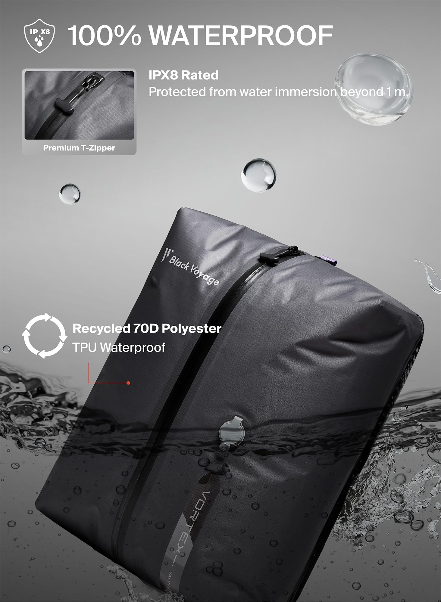 Black Voyage Reusable Vacuum Compression Travel Bag for Carry-On Suitcase and Backpack, Recycled