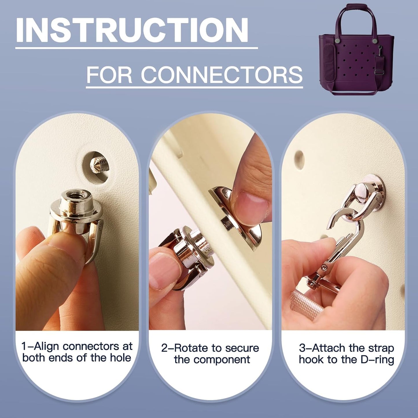 SUITMAT Crossbody Strap for Bogg Bag with Rustproof Metal Connectors, Accessories for Bogg Bag, Widened Shoulder Strap for Rubber Beach Tote, Made of Anti-Slip Nylon, Boysenberry (Tote Not Included)