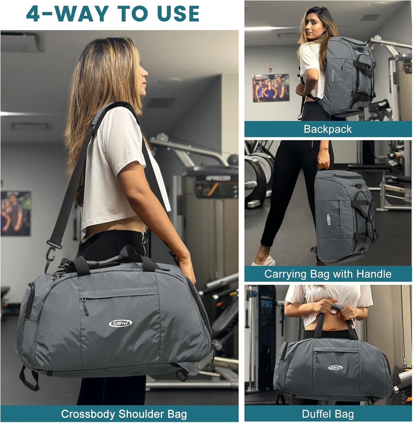 G4Free 40L 3-Way Duffle Bag Backpack Gym Bag for Men Women Sports Duffel Bag with Shoe Compartment Travel Backpack Luggage