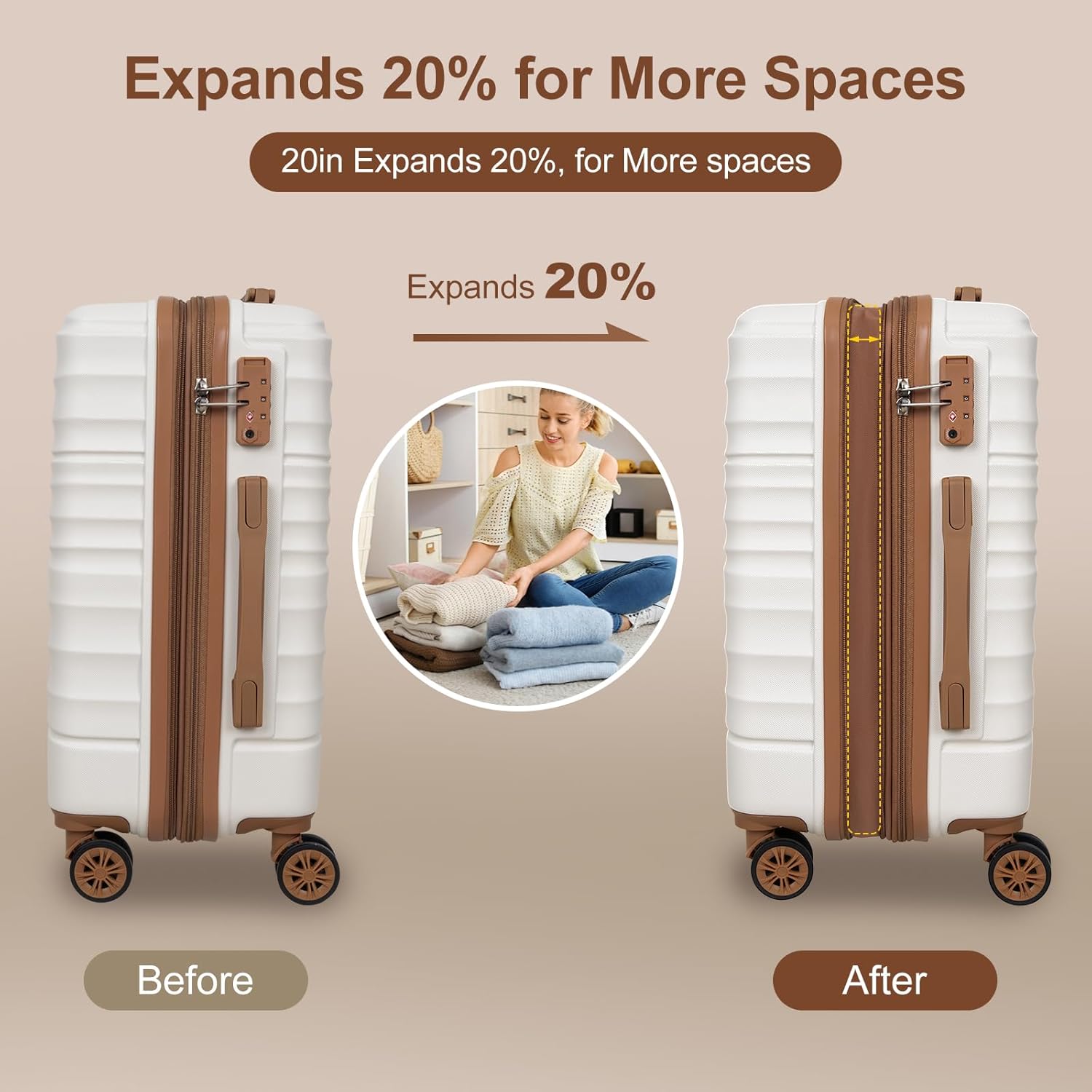 Romswi Expandable 20" Carry On Luggage,Hardshell Suitcase with Double Spinner Wheels for 20% More