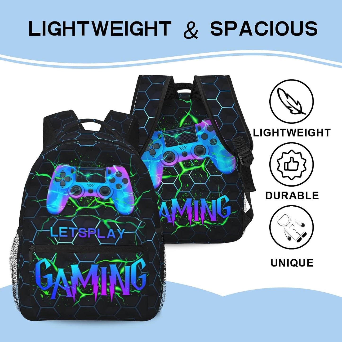 Abstract Gaming Backpack Games School Bookbag Video Game Laptop Backpack Hiking Travel Bag for Kids Boys Teens Adults