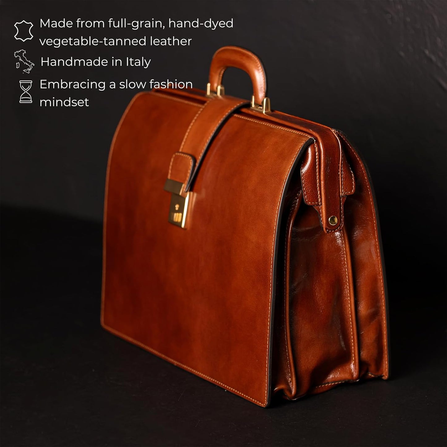Time Resistance Leather Lawyer Briefcase - Italian Handmade Laptop Briefcase for Men and Women - Attache Case - Doctor Bag