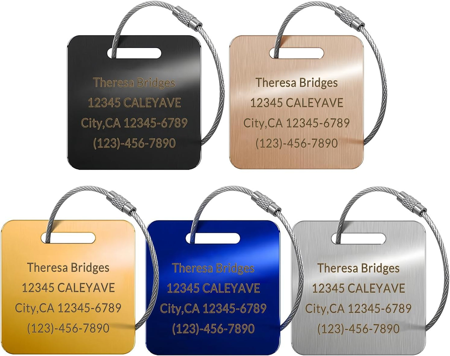 5 Pack Custom Engraved Luggage Tags, 3.8 x 2 inches Waterproof Personalized Luggage Tags, Aluminum Personalized Bag Tags for Suitcases/Backpack/Luggage Accessories [Purple Red]