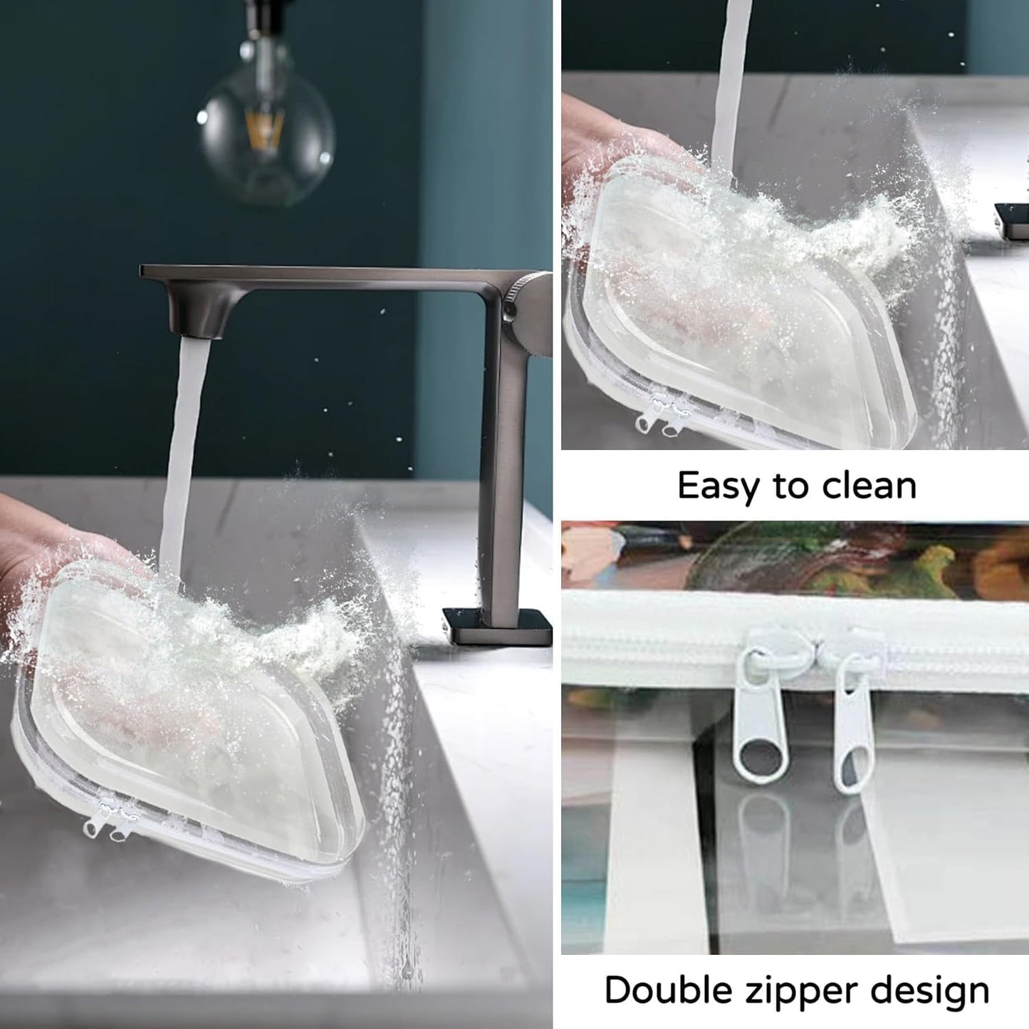 3PCS Clear Hard Plastic Zipper Case, Double Zippers Hard Pouch, Portable Travel Organizer Bin Clear