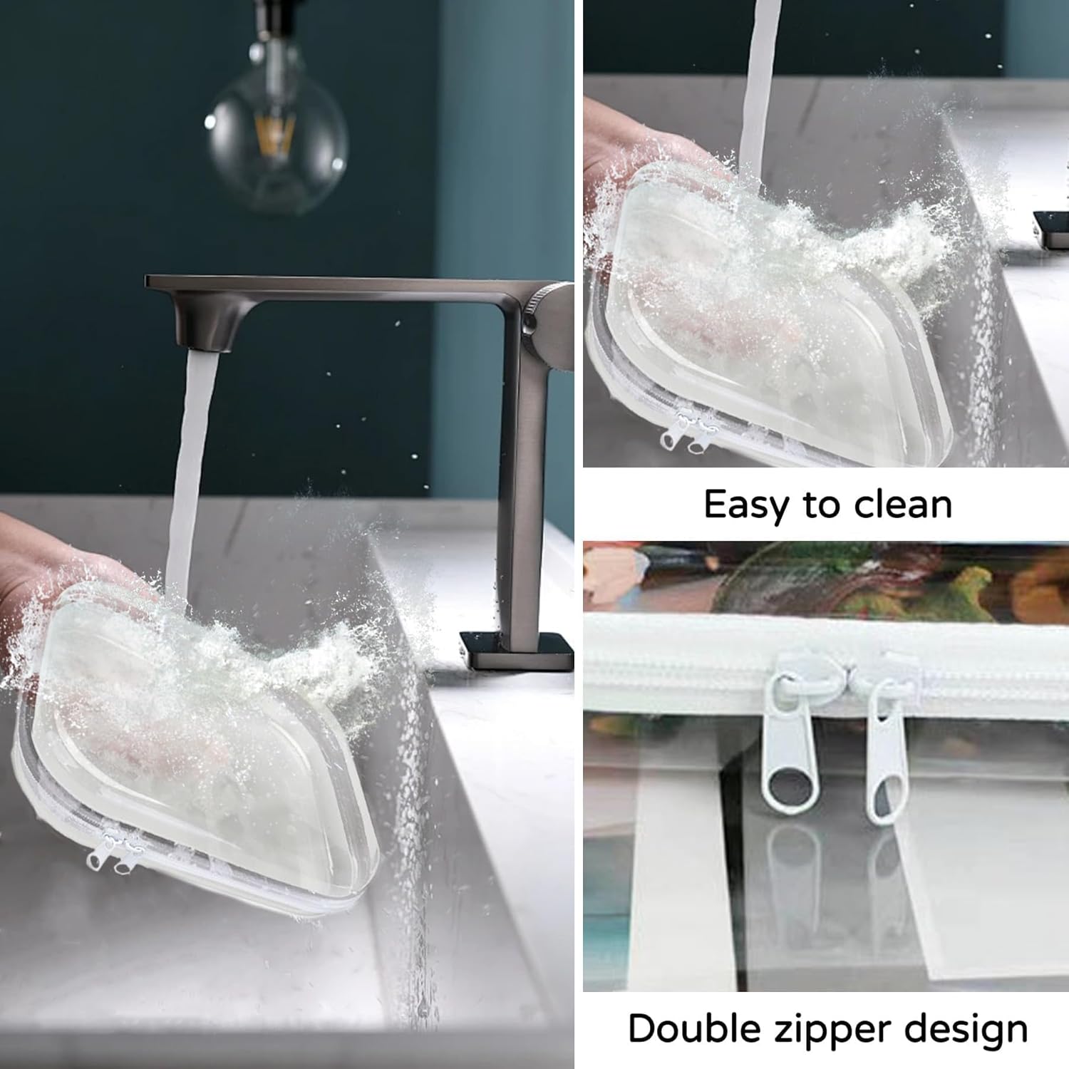 3PCS Clear Hard Plastic Zipper Case, Double Zippers Hard Pouch, Portable Travel Organizer Bin Clear