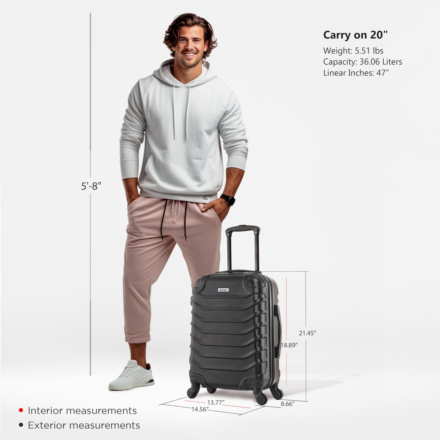 InUSA ENDURANCE 20-Inch Carry-On Hardside Spinner Luggage Lightweight Black