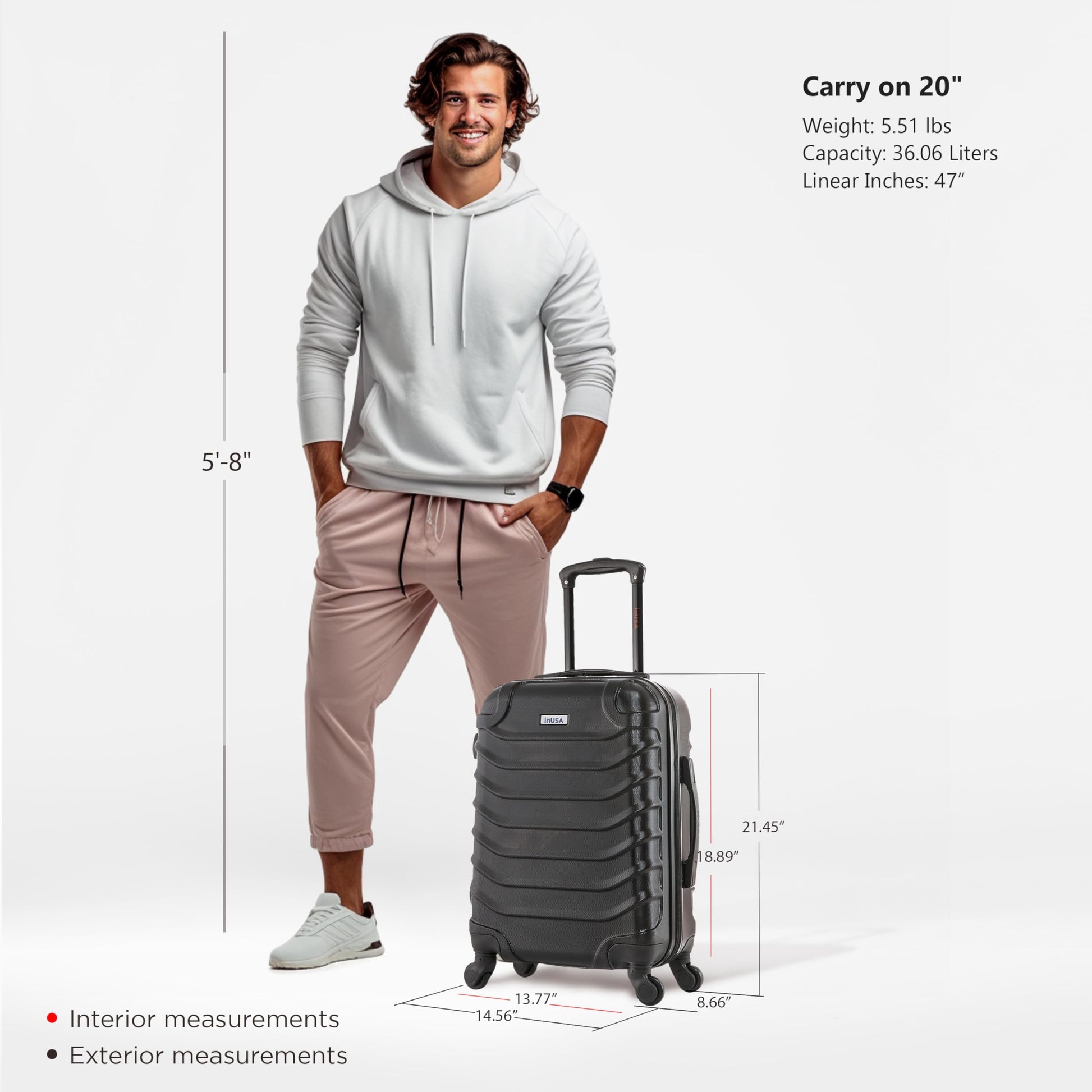 InUSA ENDURANCE 20-Inch Carry-On Hardside Spinner Luggage Lightweight Black