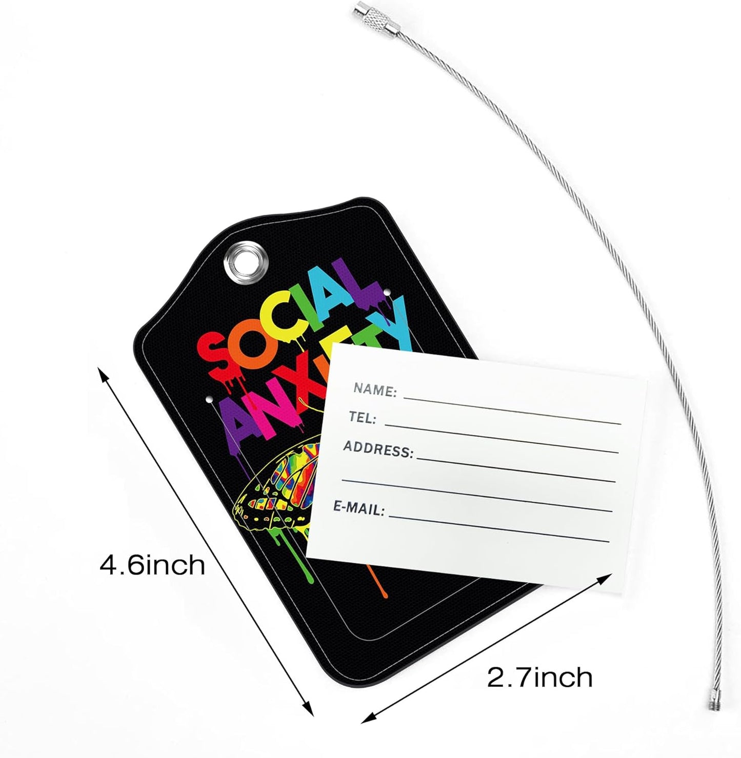 2 Pack Luggage Tags,Social Anxiety Slogan PU Leather Idea Baggage Tag with ID Labels Privacy Cover Metal Ring Men and Women Travel Bag Labels