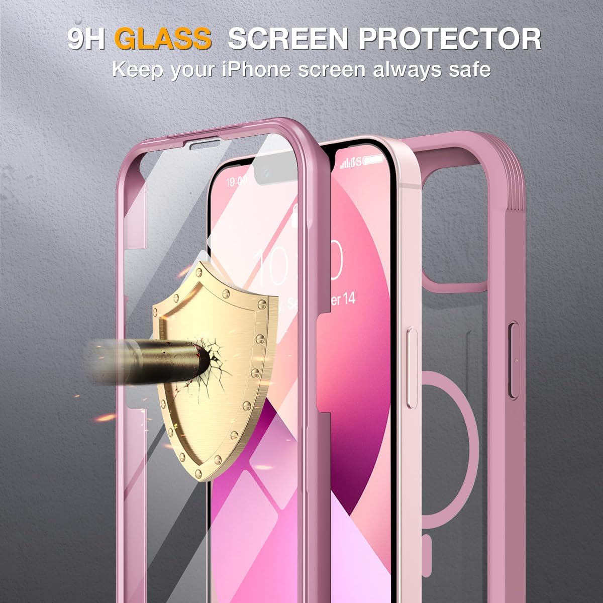 Miracase for iPhone 13 Mini Case 5.4",with MagSafe,Built in Screen Protector,Full-Body Protection(Dark Pink)