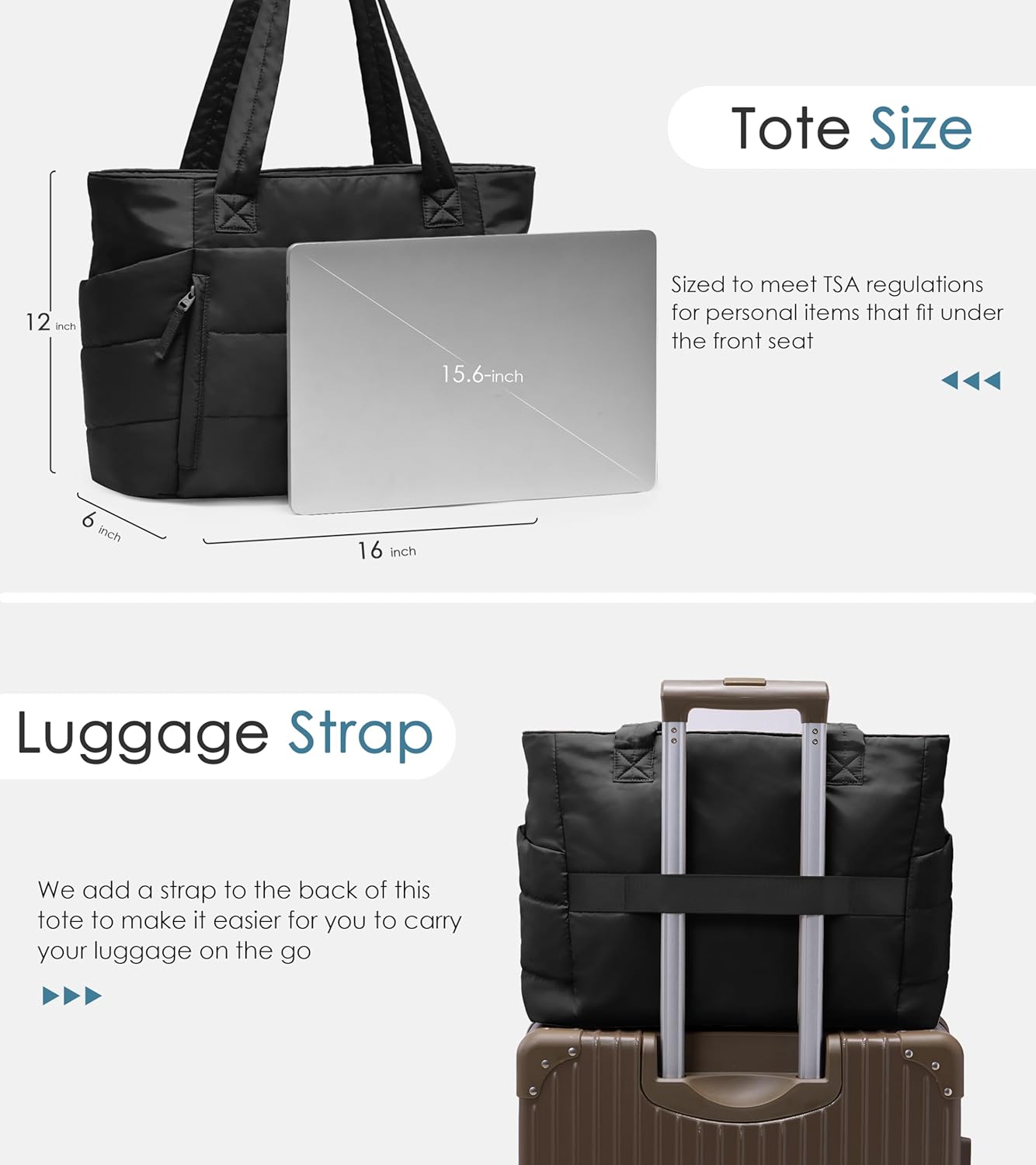 Tote Bag for Women with Zipper, Quilted Puffer Tote Bag with Compartments, Lightweight Puffy Work Bags for Women Travel
