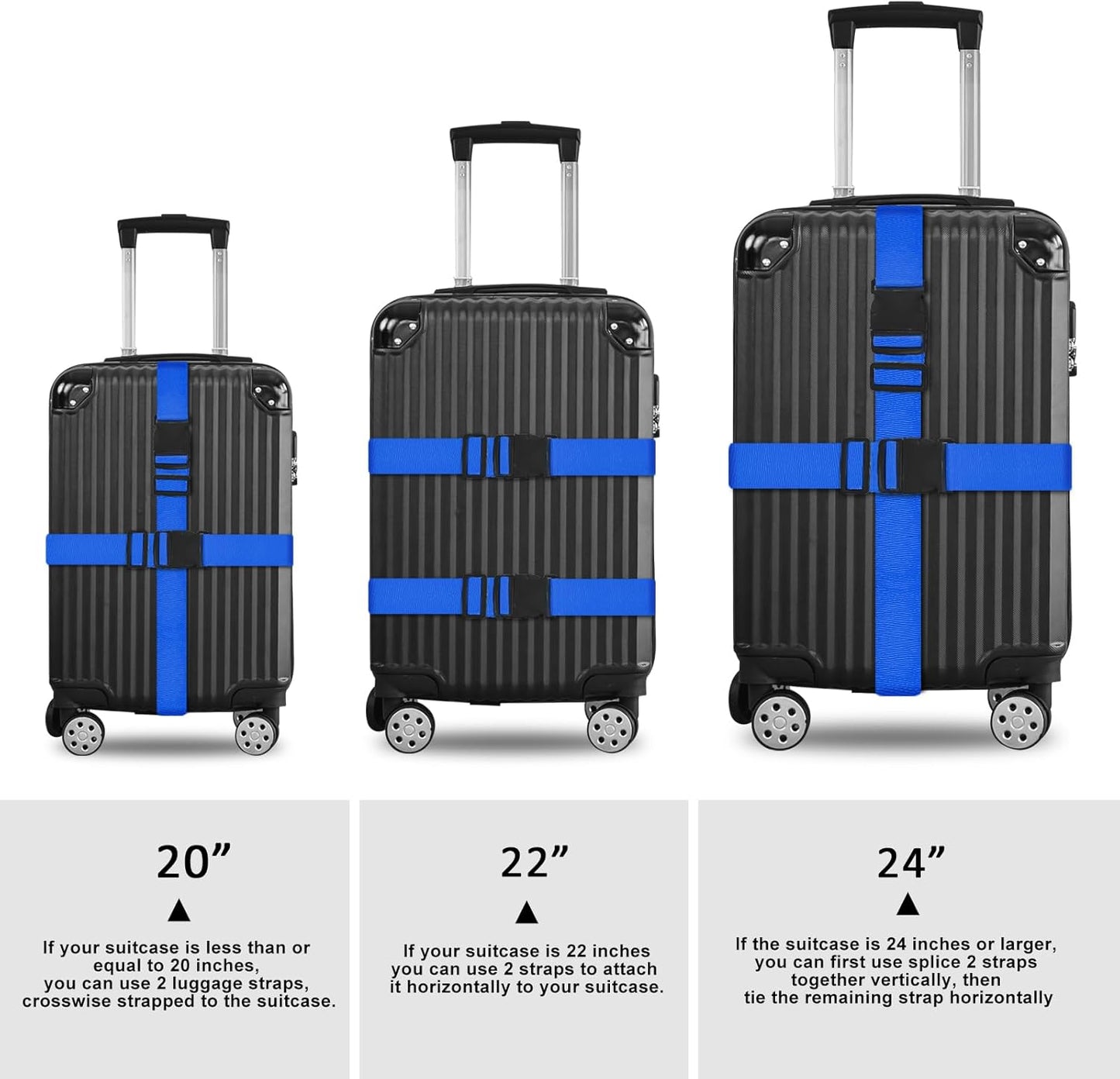 Vivinin 4 Pack Luggage Straps, Nylon Luggage Belt with Buckle Closure, Adjustable 3-5.5ft, Blue