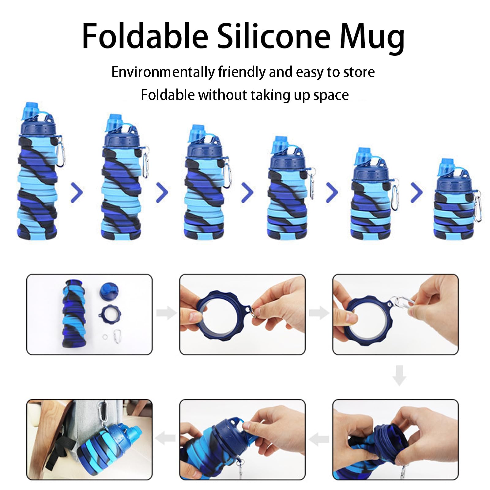 YCTMALL Collapsible Water Bottles Two Pack Travel Sports Portable Sport Water Bottle comes with