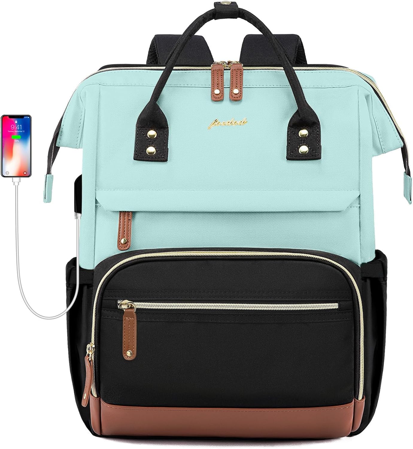 Laptop Backpack for Womem Work Bags: 15.6 Inch Travel BackPacks With USB Charging Port Durable Back Pack Anti Theft Fashion College BookBag Purse Bussiness Daypack for Nurse Teacher Light Blue Black