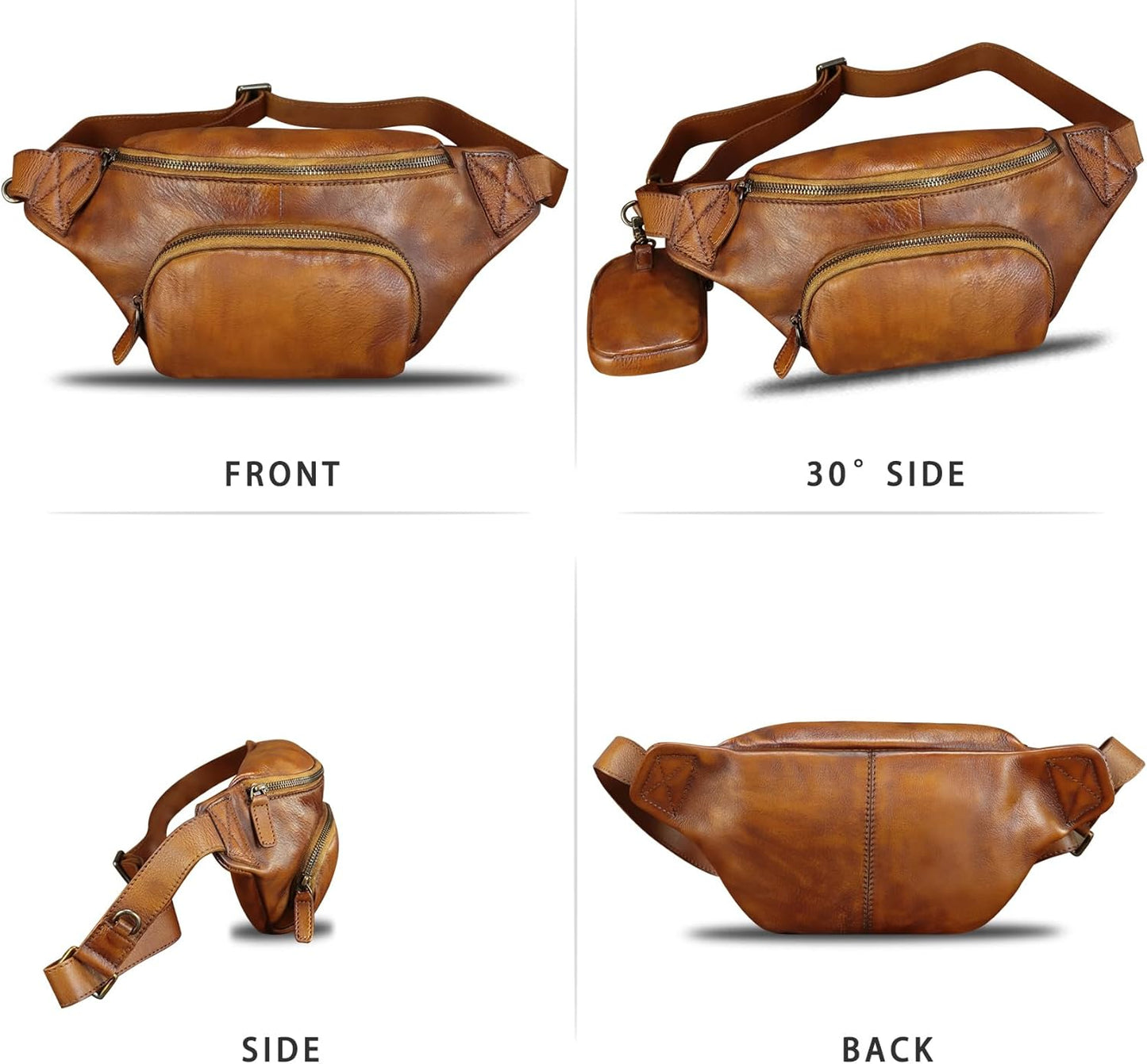 Genuine Leather Waist Bag Hip Bag Fanny Packs for Women and Men Real Leather Fanny Bag Sling Bag Crossbody Bags Chest Purses (Brown)