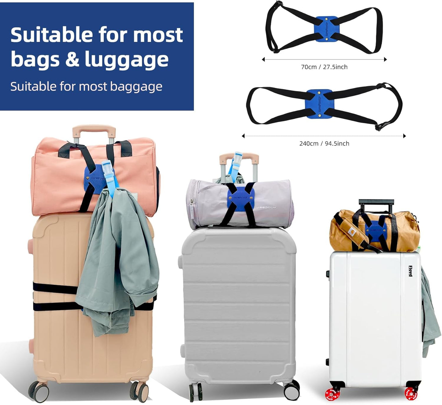 Luggage Straps Bag Bungees, Adjustable TSA-Approved – High Elastic Suitcase Belt for Securing Carry-On (1 Pack Blue)