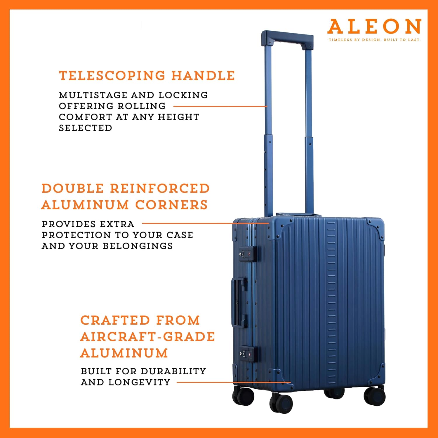 Aleon All Aluminum Lightweight Carry-On Luggage - Hardside Carry-On Suitcase, TSA Approved, Hard