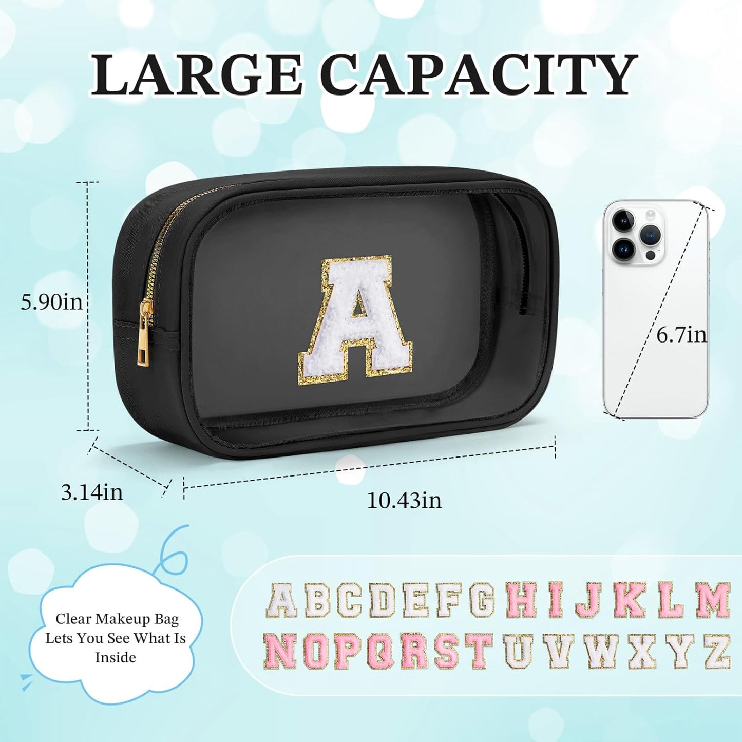 YOOLIFE Travel Toiletry Bag for Women, Black Clear Makeup Bag Cute Make Up Bag for Women Cosmetic