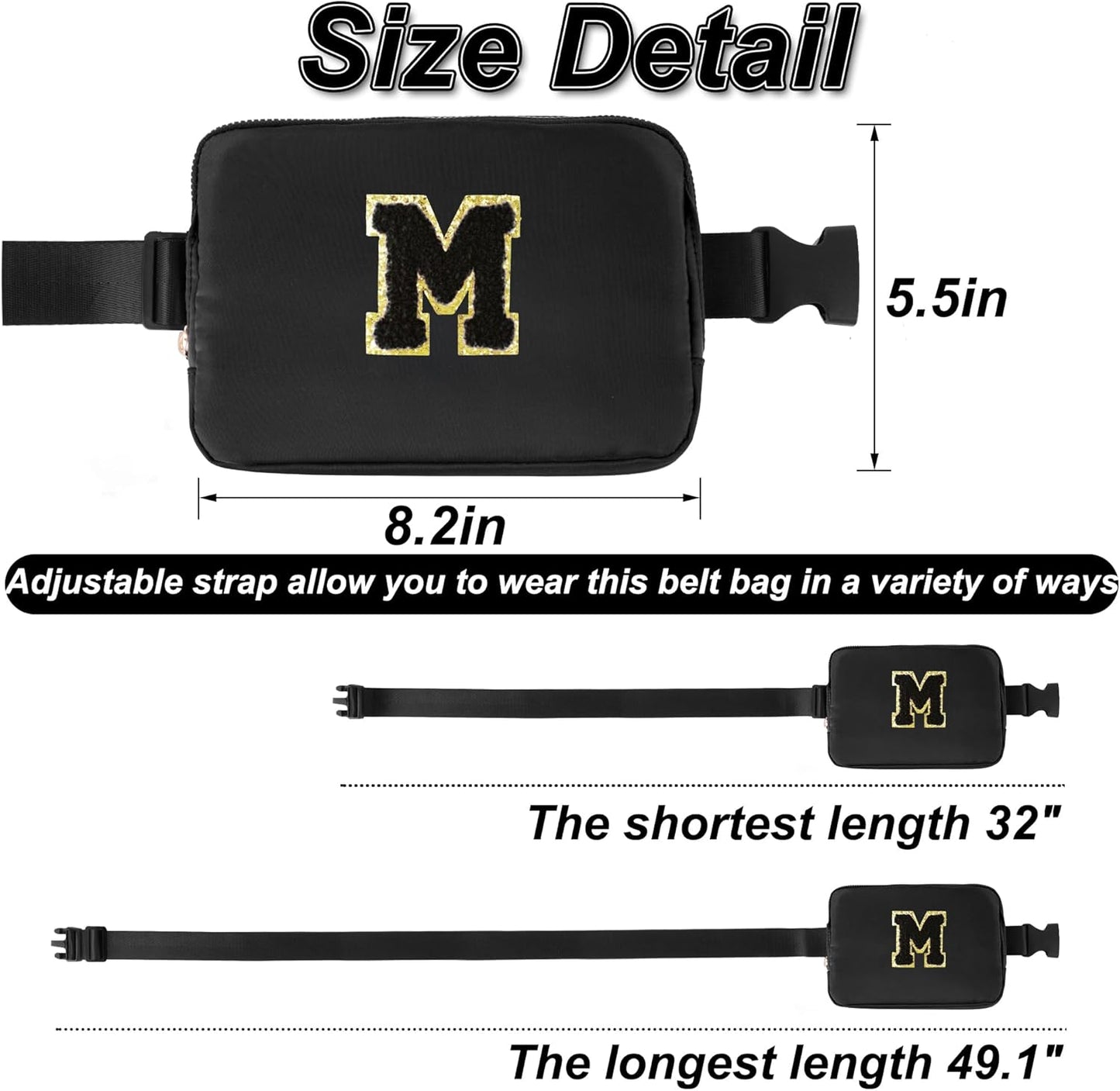 Fashion Waist Packs Cute Teen Trendy Stuff Travel Essentials - Birthday Gifts for 6 7 8 9 10 11 12 13 Year Old Girl,Belt Bag for Women Girls Fanny Pack Crossbody Bags for Kids | Black,M