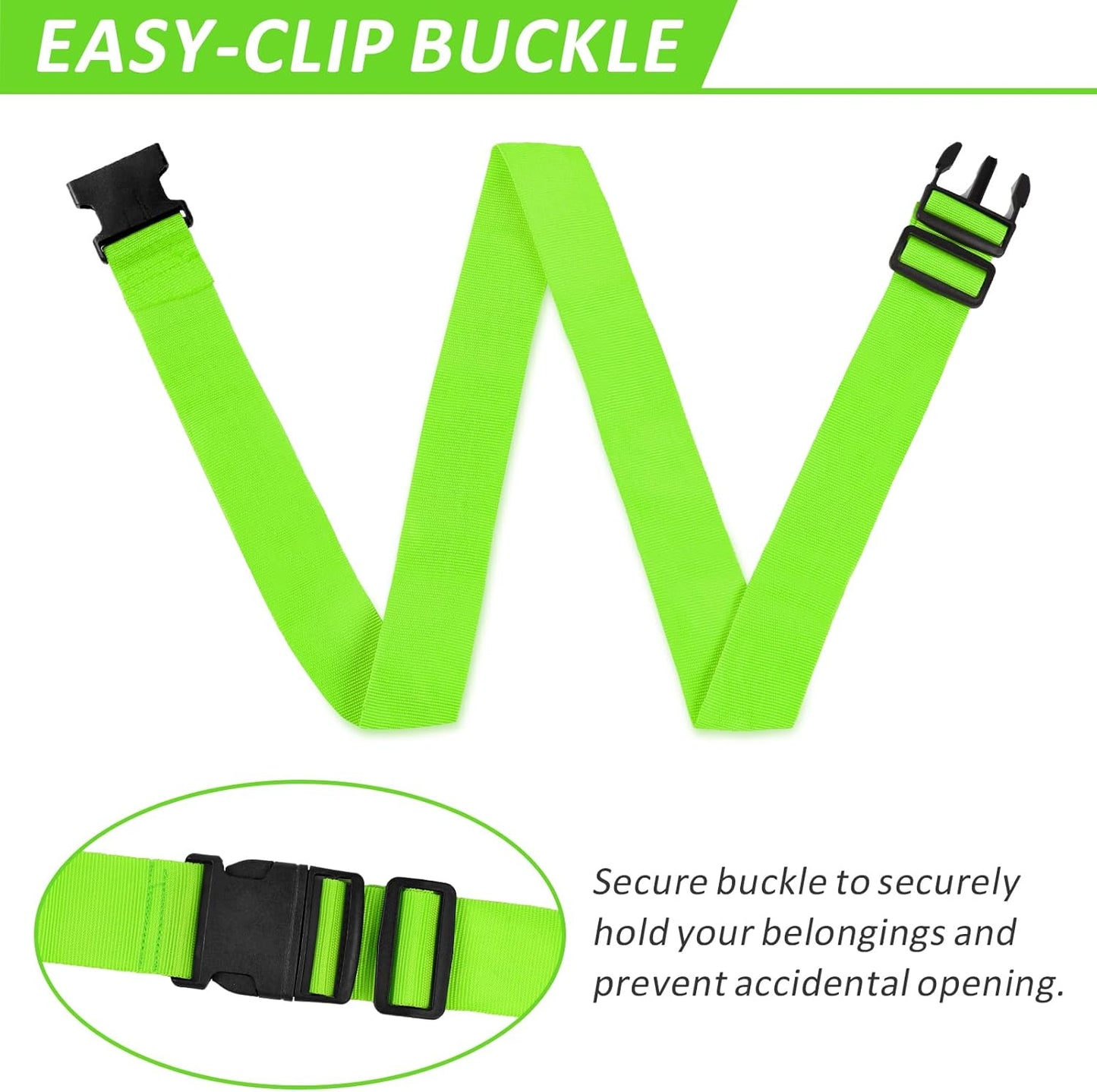 vivinin 4 Pack Luggage Straps, Luggage Belt with Buckle Closure, Adjustable Luggage Belt for Travel Bag Closure, Luggage Security (Neon Green)
