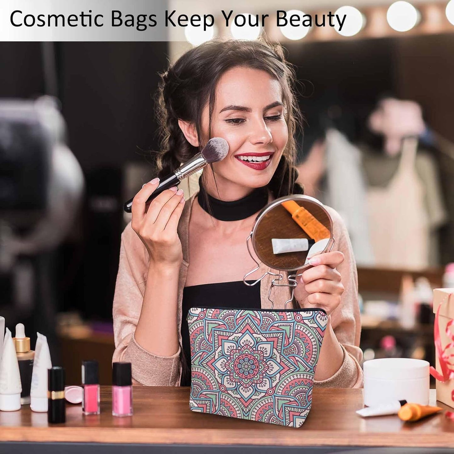Woman Makeup Bag Mandala, Ethnic Tribal Mandala Floral Boho Makeup Bags Travel Cosmetic Bags Toiletry Makeup Organizer Pencil Pouch Make Up Cosmetic Bag For Owners Lady Birthday Gifts