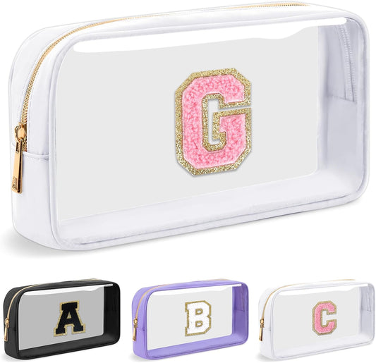 Personalized Initial Letter Clear Preppy Cosmetic Bag, Travel Toiletry Bag, Clear Nylon & PVC, Adult Female Women's Cosmetic Case