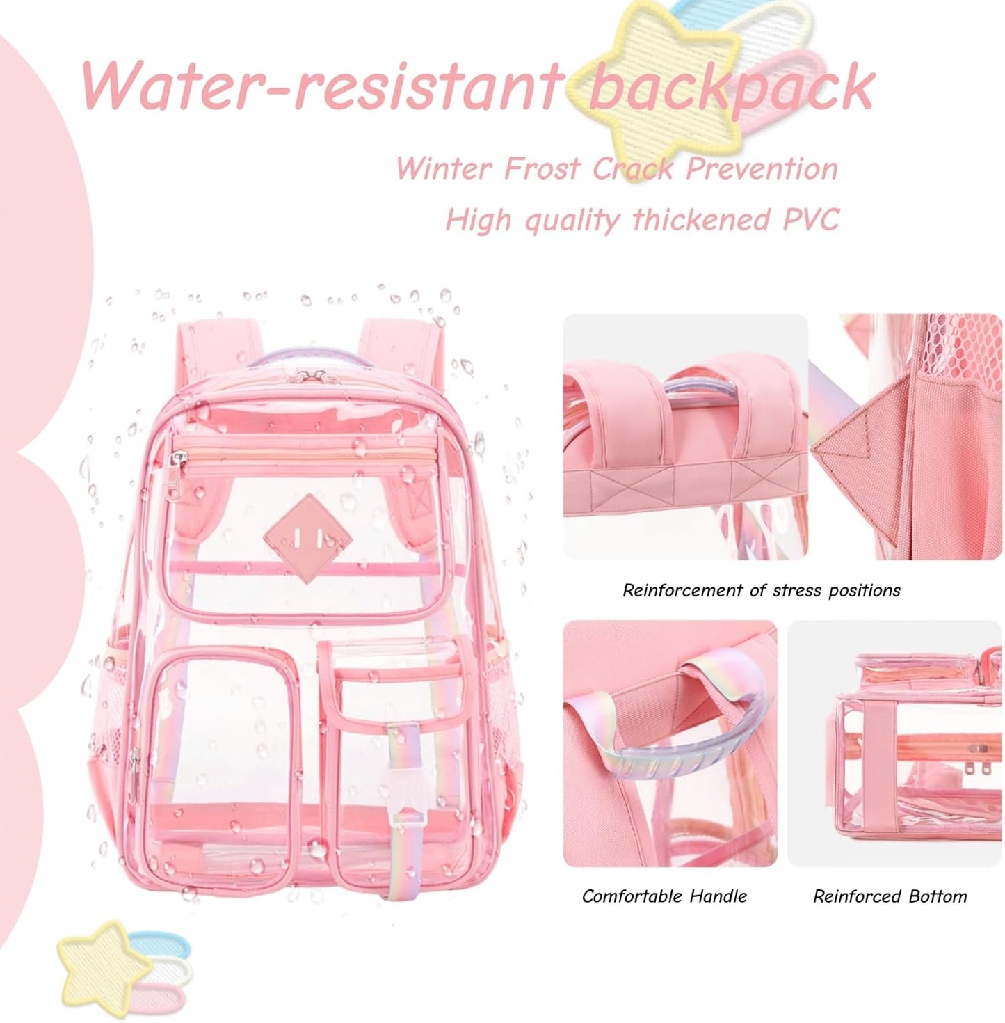 Clear Backpack for Girls Large Heavy Duty Transparent Bookbag for Middle School Kids Travel Daypacks