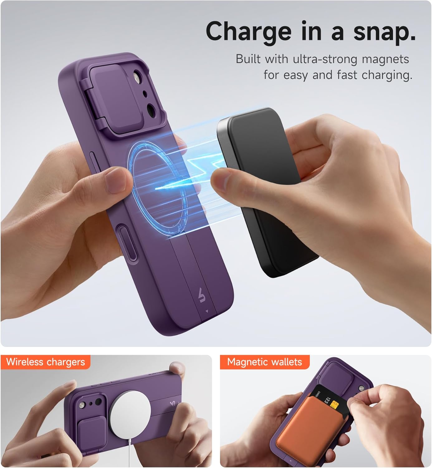 SURITCH for iPhone 17 Pro Case with Camera Control Cover, Camera Cover and Adjustable Kickstand, Compatible with MagSafe, Shockproof Bumper Protective Cases 6.3 Inch, Dark Purple