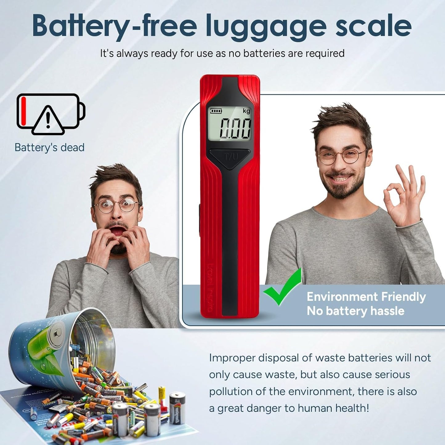 travel inspira Luggage Scale Battery-Free, Travel Essentials, Portable Handheld Digital Suitcase