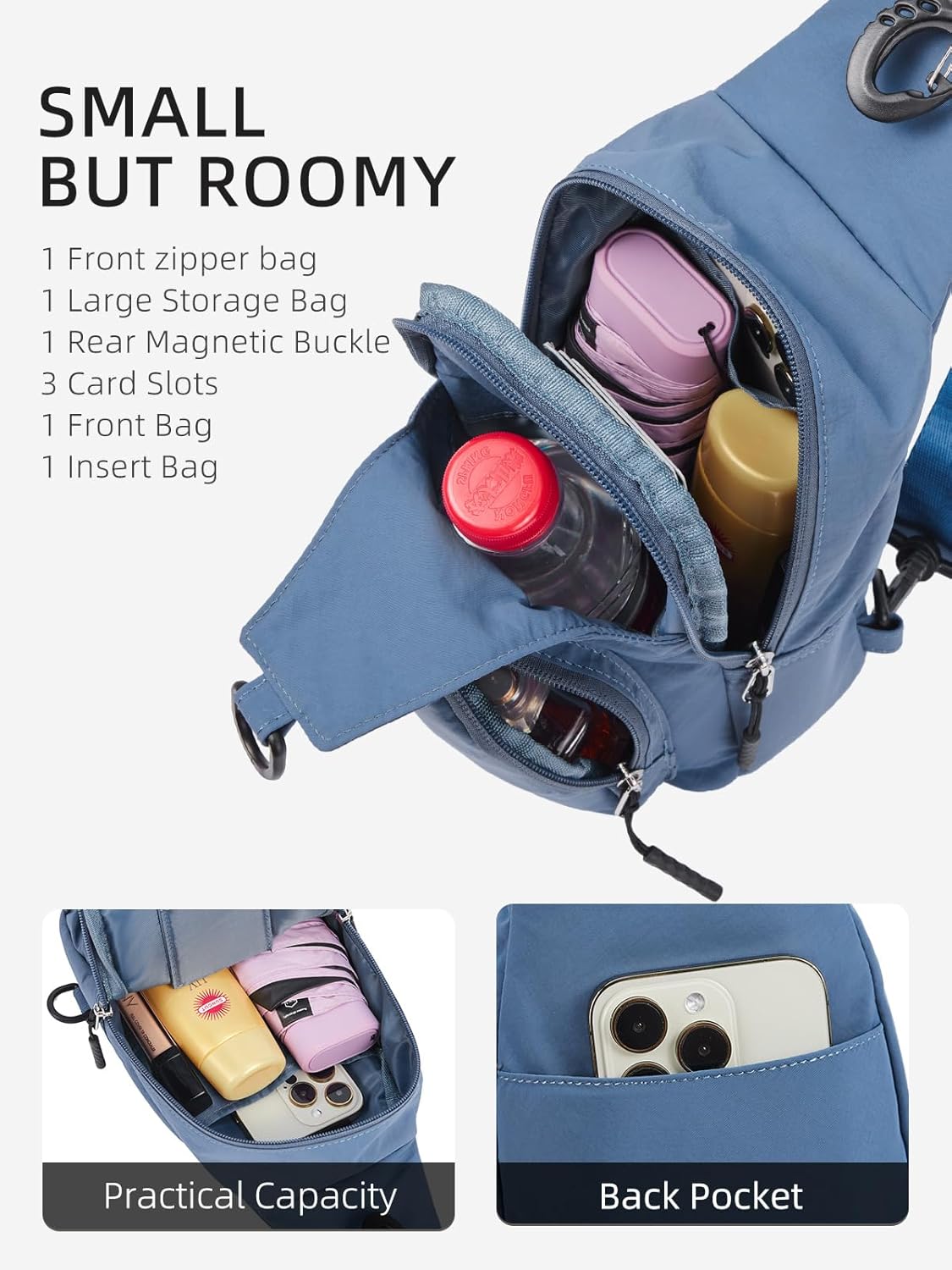 WESTBRONCO Small Sling Bag for Women Nylon Crossbody Sling Backpck Lightweight for Travel Casual Daily