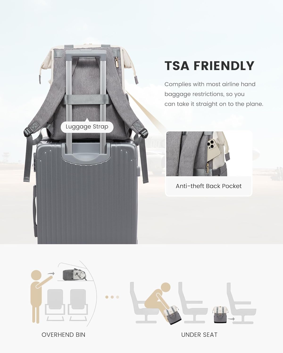 LOVEVOOK Laptop Backpack for Women, 15.6 Inch Work Laptop Bag with USB Port, Fashion Teacher Nurse Backpack Purse, Waterproof Travel Computer Backpack with Organizer Bag, 2PCS, Beige-Grey
