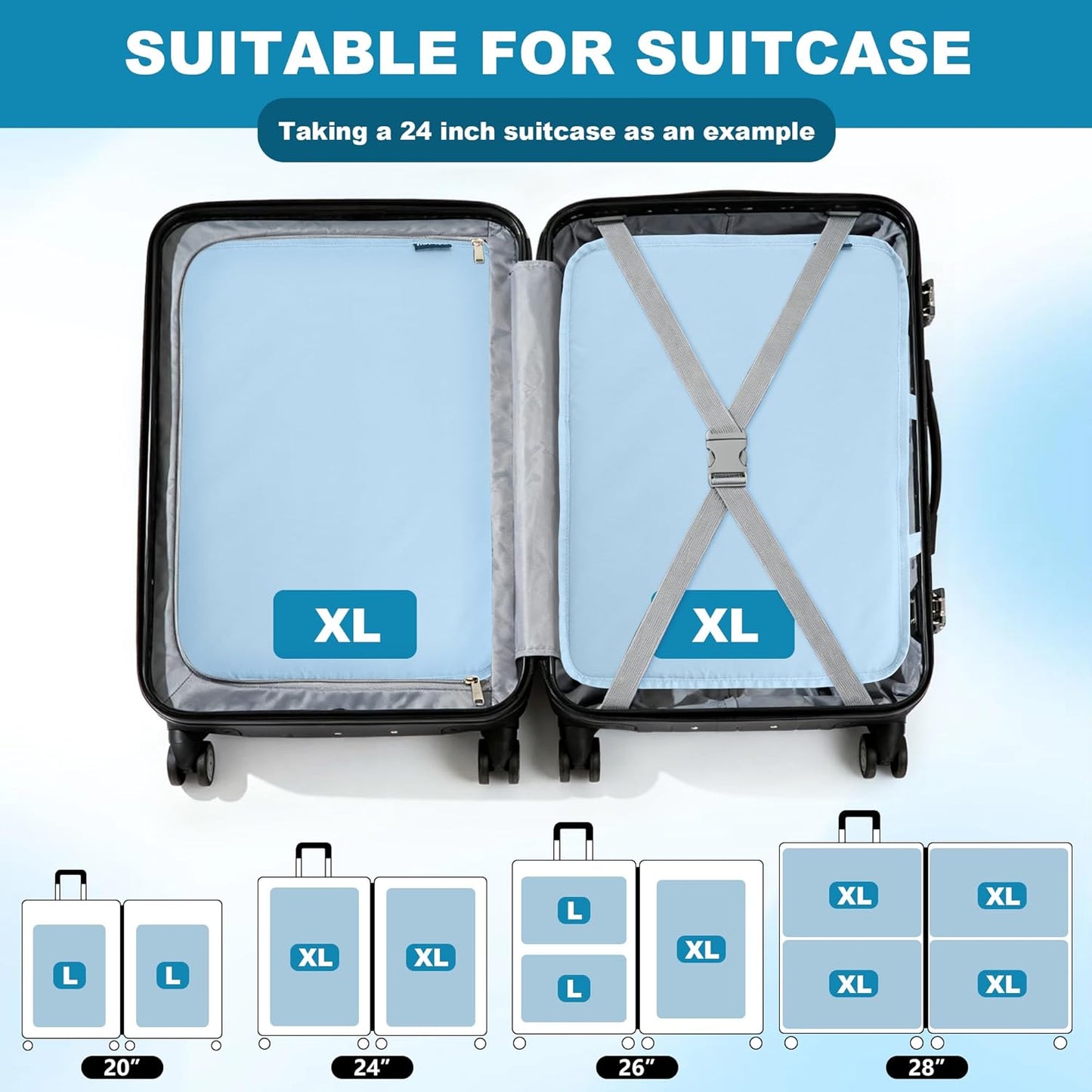 Compression Packing Cubes for Travel Essentials, 2 Pack Expandable Travel Cubes for Packing Bags Suitcase Organizer, Blue