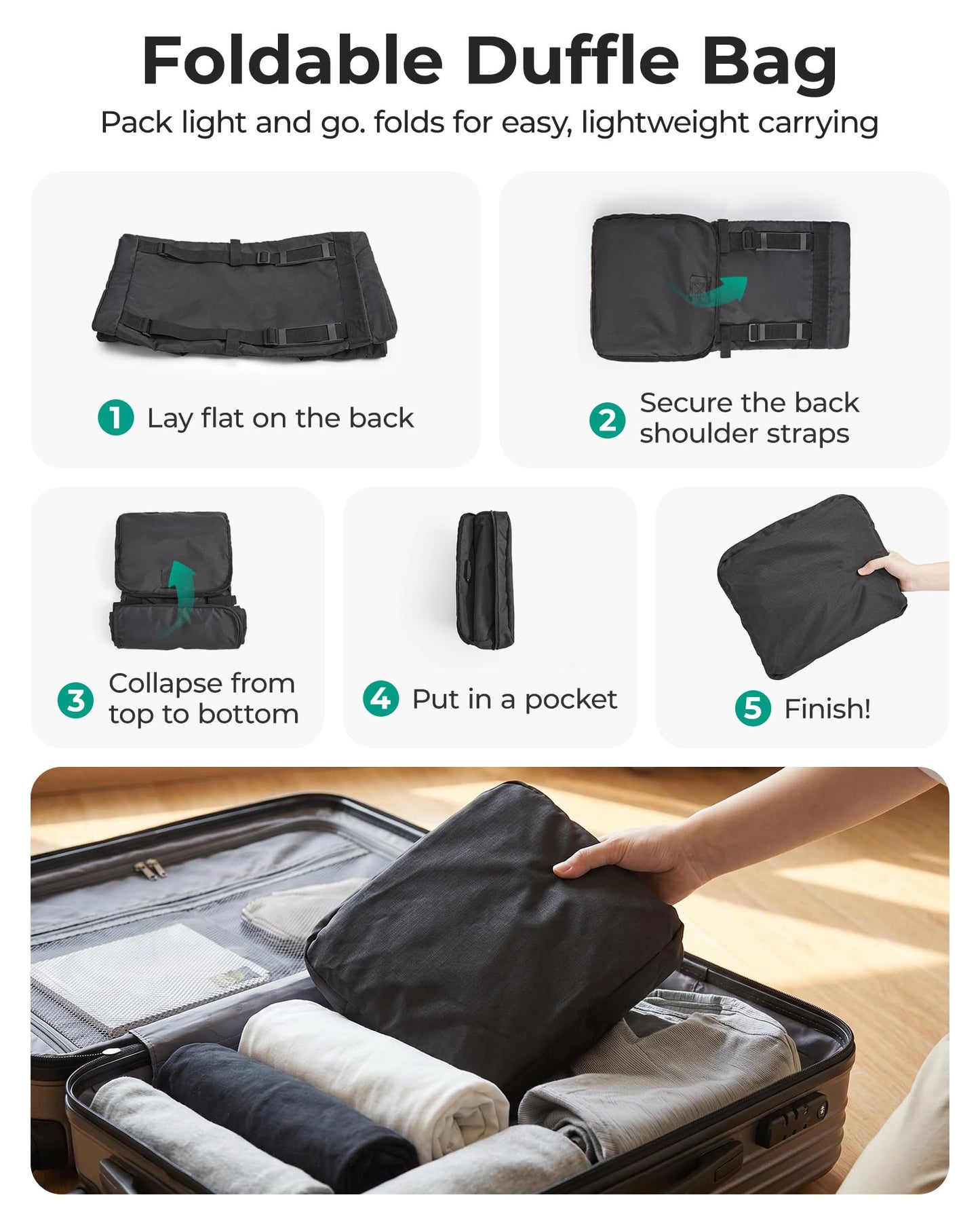 BAGSAMRT 60L Foldable Duffle Bag for Travel, Large Travel Duffel Bag for Men, 4 in 1 Travel