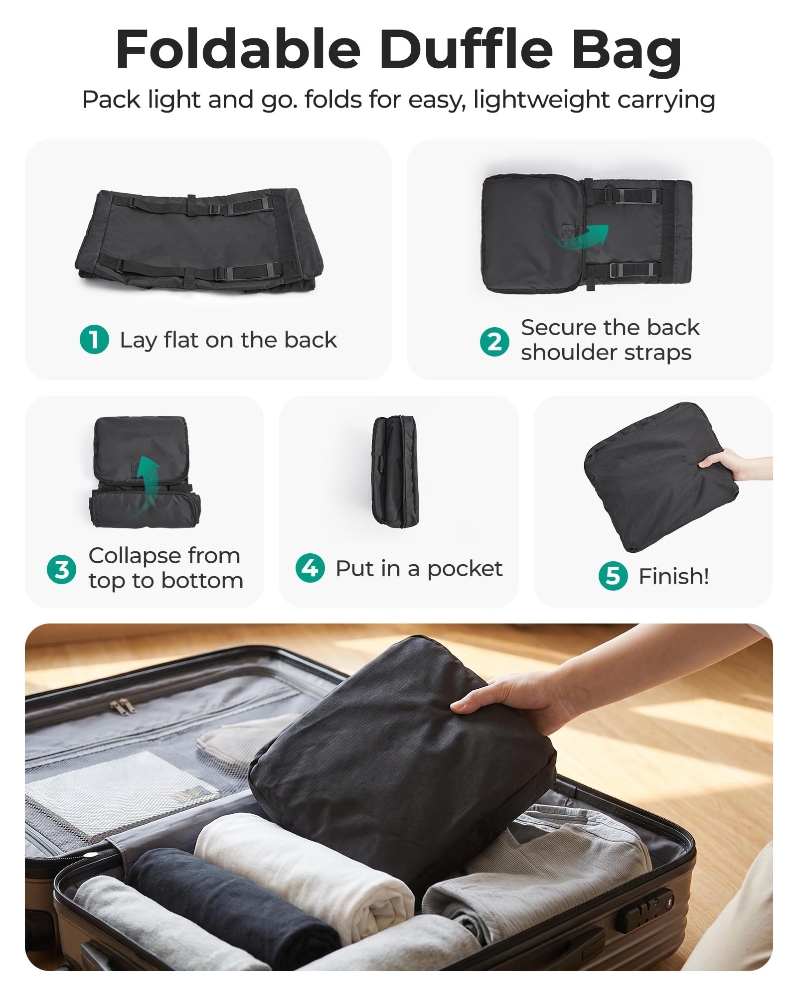 BAGSAMRT 60L Foldable Duffle Bag for Travel, Large Travel Duffel Bag for Men, 4 in 1 Travel