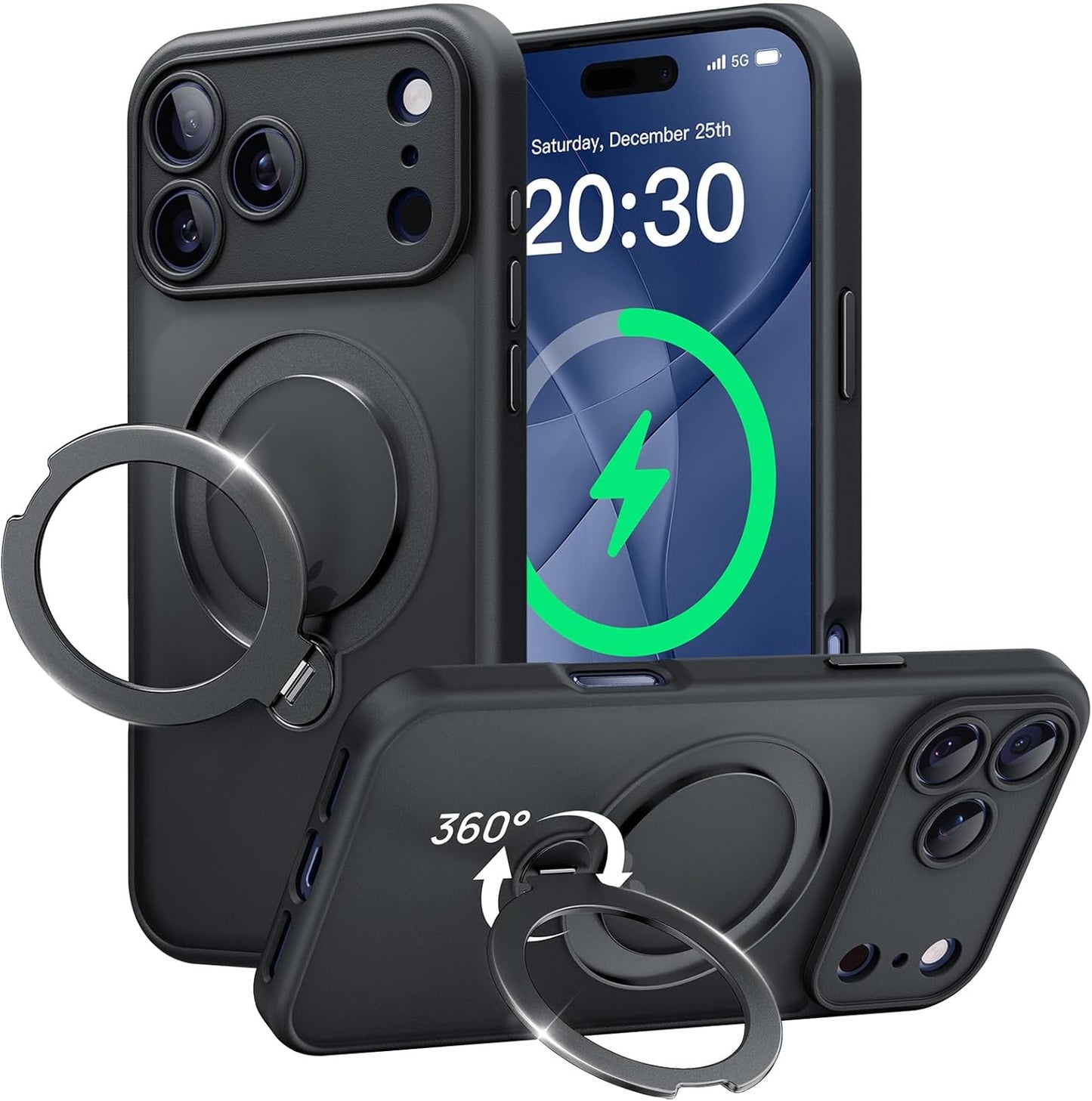 360° Spin Magnetic Stand for iPhone 17 Pro Case, [Fit for MagSafe][Military Protection][Full Camera Protection] Adjustable Kickstand iPhone Case for iPhone 17 Pro 6.3", Black