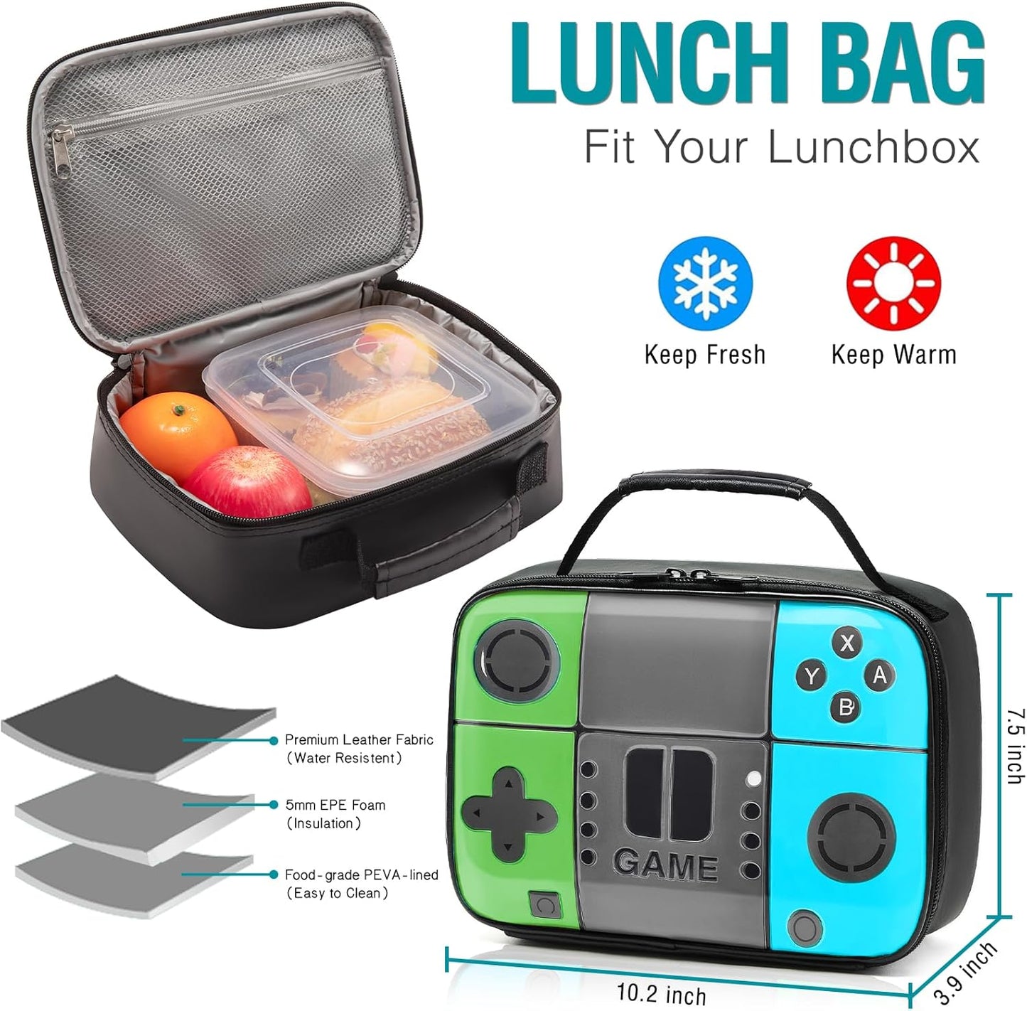 Boys Backpack for School,Gamer Backpack for Boys Kids With Lunch Box Pencil Case,Boy Bookbag for Elementary Middle School,Video Game Bookbag For Boy Kids Teen Age 6-14,17″