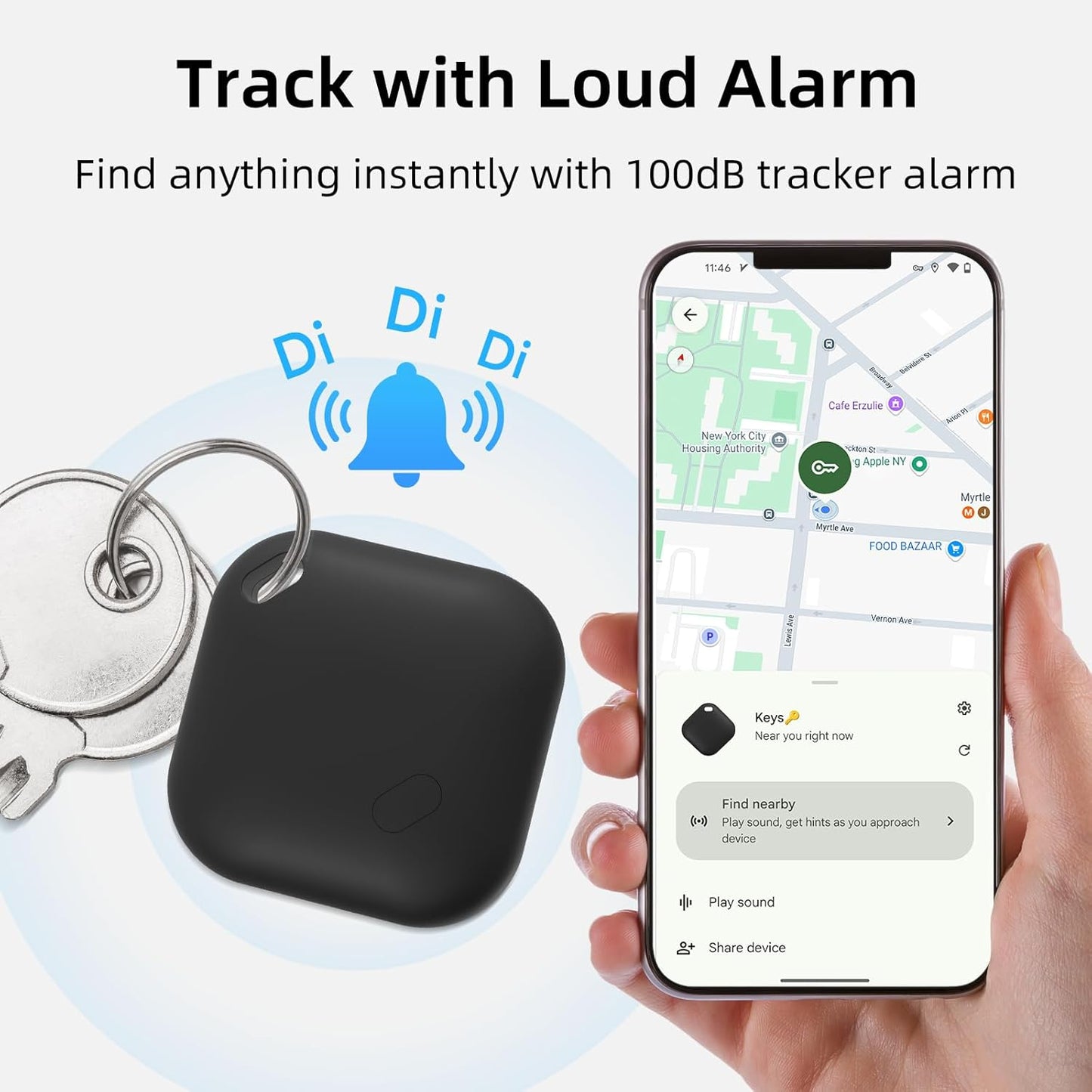 Android Tracker Tags 4 Pack and 2pcs CR2032 Batteries, Smart Tracking Device Work with Google Find Hub App (Android Only), Keys Finder and Item Locator for Vehicles Luggage Wallet Bags