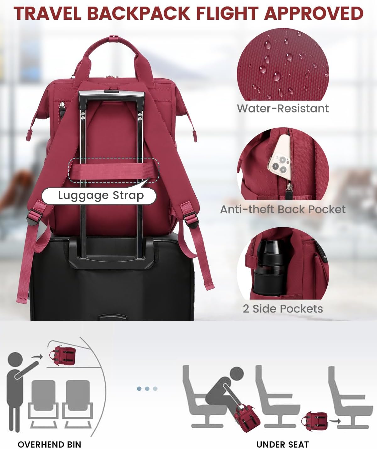 LOVEVOOK Laptop Backpack for Women Work Travel Backpack College Backpack Business Commuter Computer Bag Teacher Doctor Nurse Bags Purse, 17 Inch, Wine Red-black