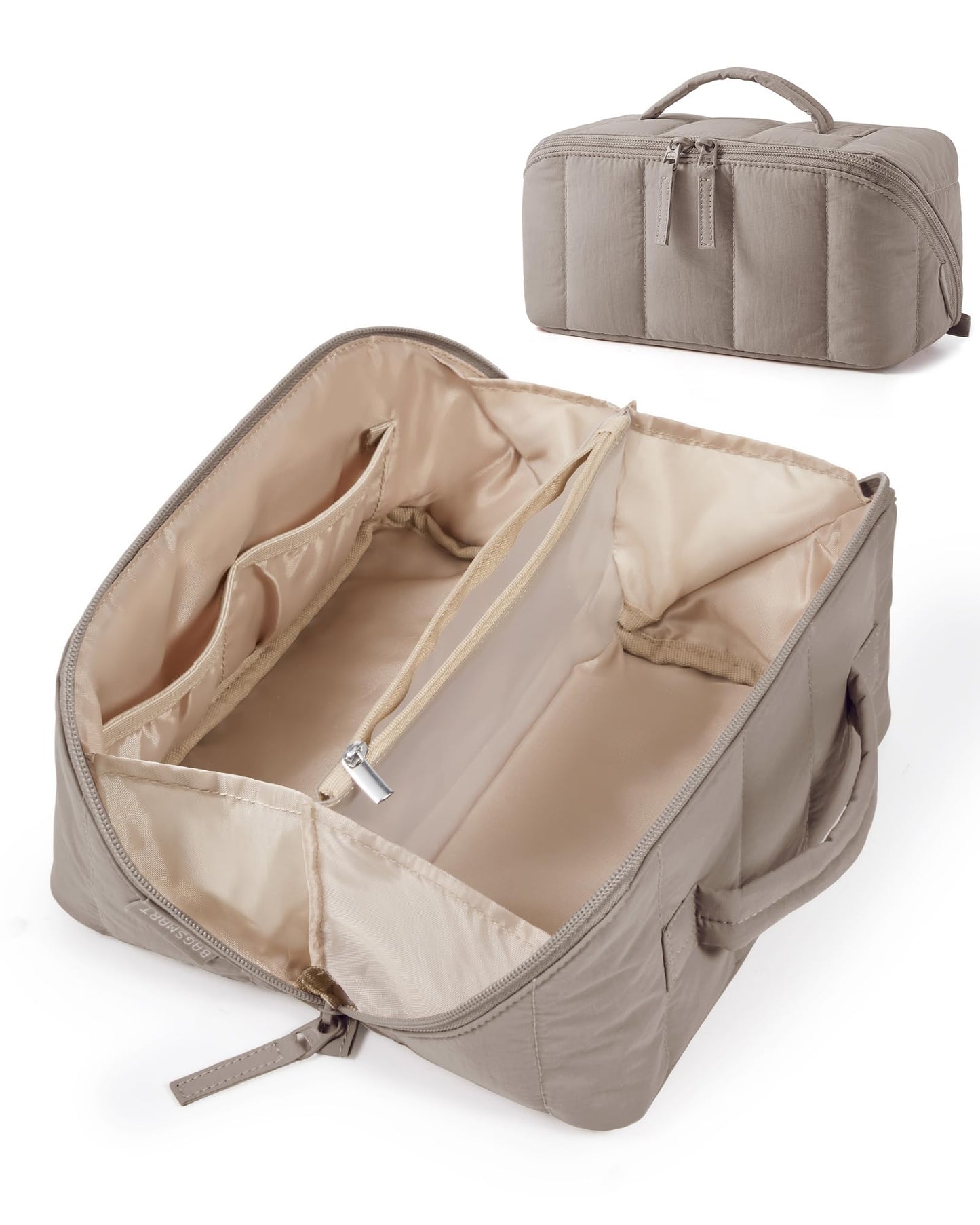 BAGSMART Puffy Travel Makeup Bag Toiletry Bag for Women, Brown
