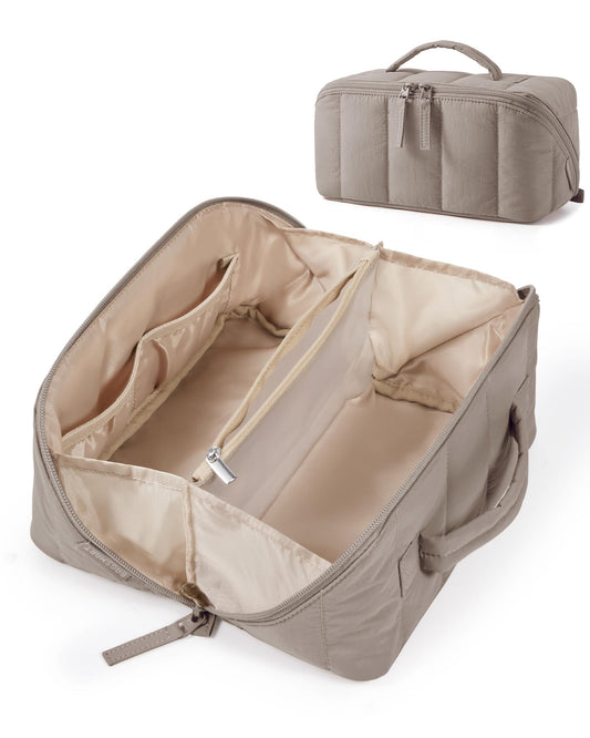 BAGSMART Puffy Travel Makeup Bag Toiletry Bag for Women, Brown – product image