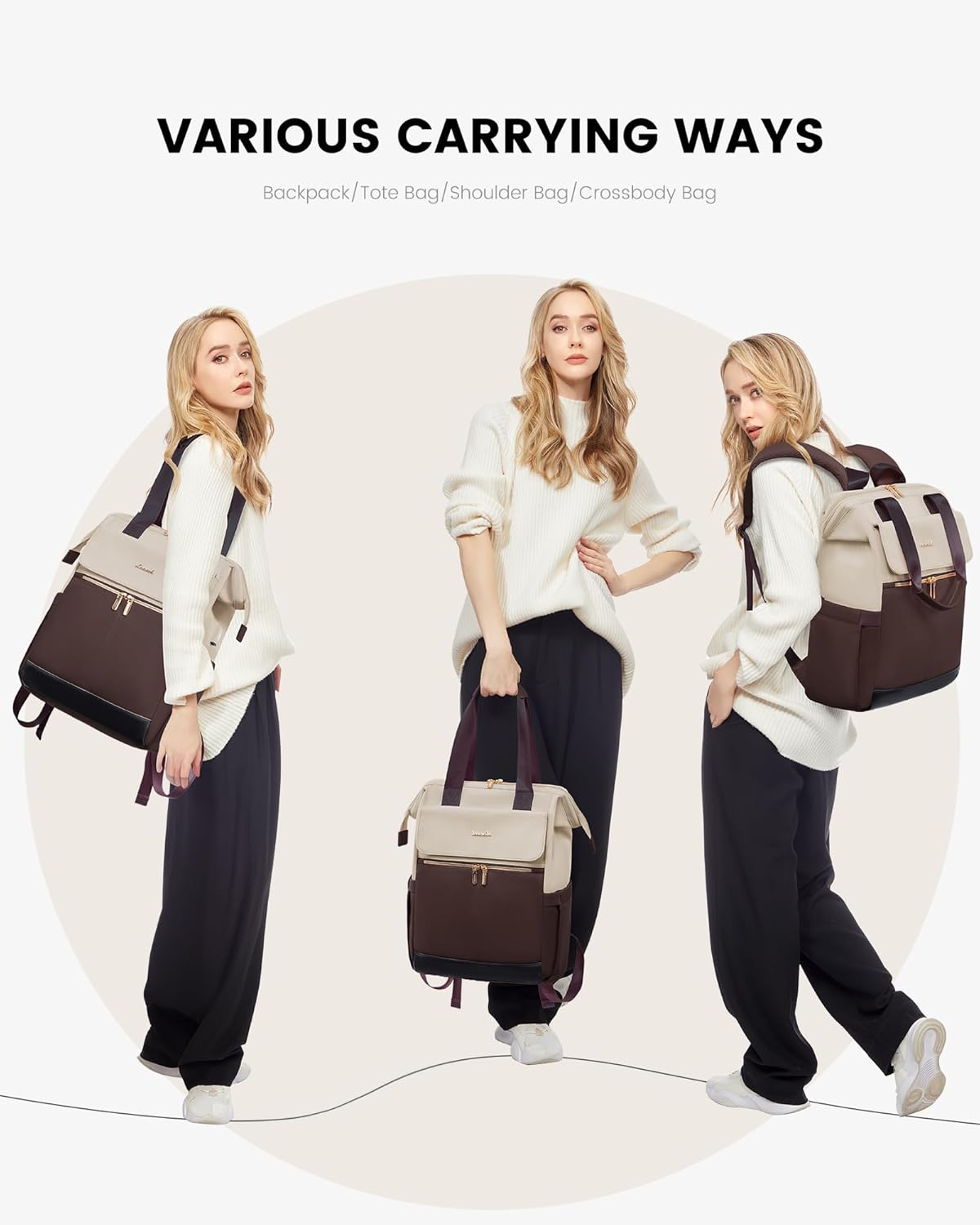 LOVEVOOK Laptop Backpack for Women, 15.6 Inch Work Laptop Bag with USB Port, Fashion Teacher Nurse Backpack Purse, Waterproof Travel Computer Backpack with Organizer Bag, 2PCS, Apricot-Coffee