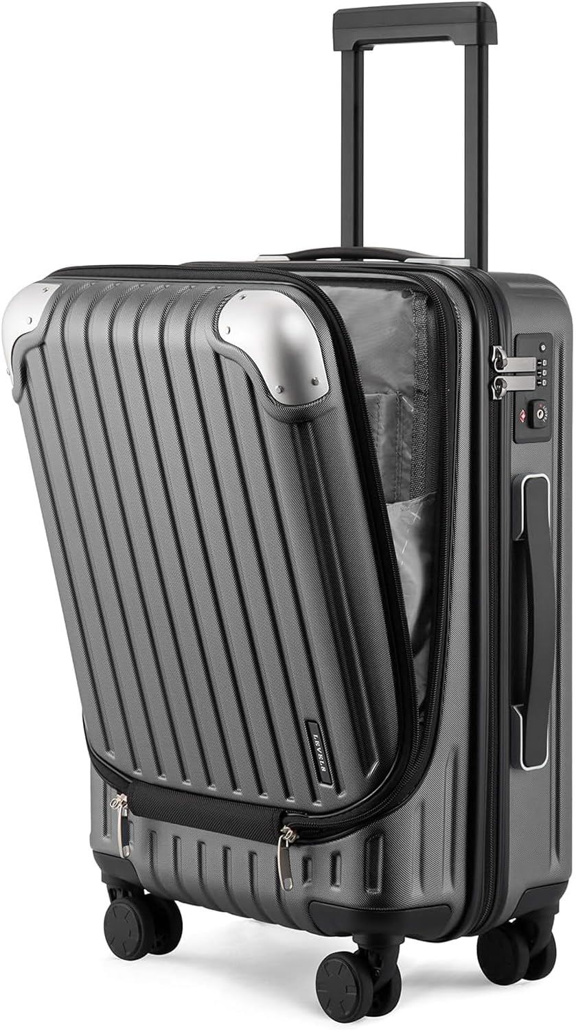 LEVEL8 Grace Carry on Luggage 22x14x9 Airline Approved, 20 Inch Hard Shell Suitcases with Spinner Wheels, Abs+Pc Hard Case Luggages with Tsa Lock, Travel bag for Women Men, Grey