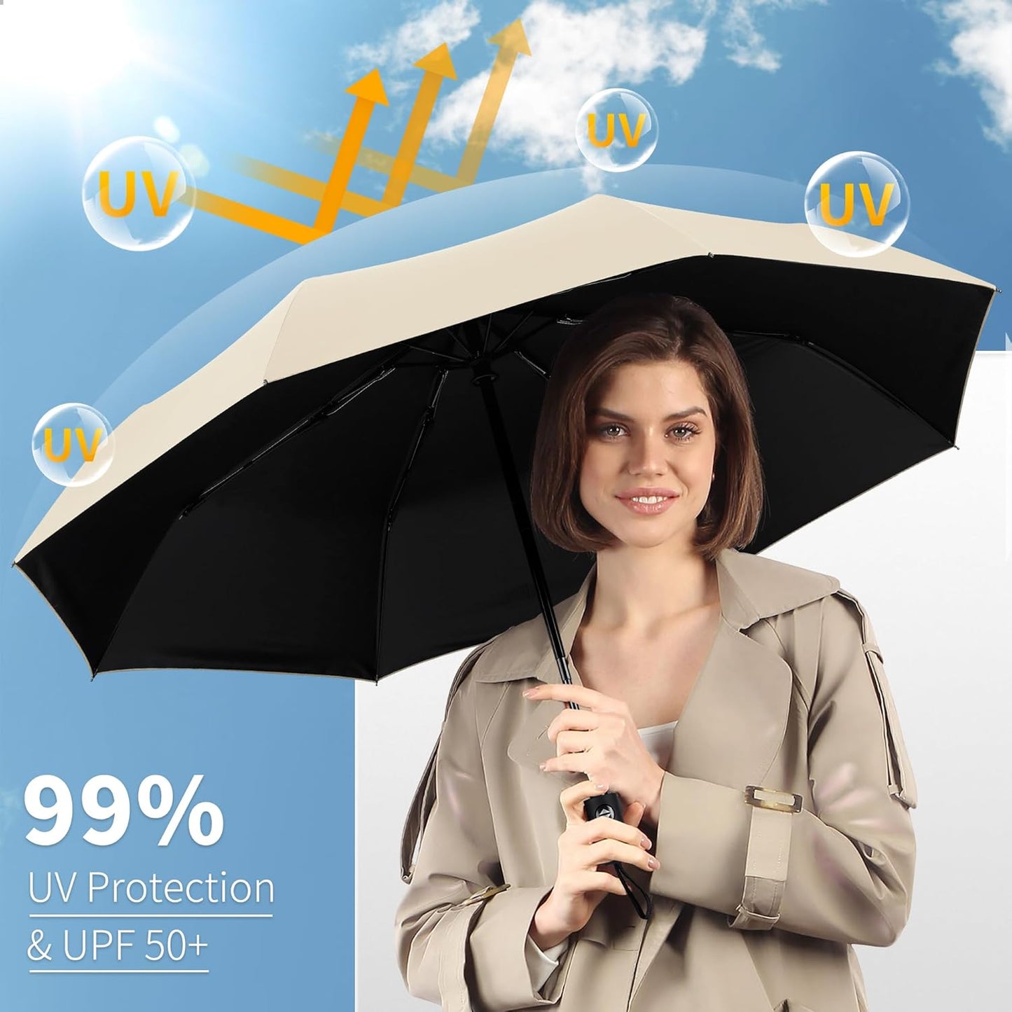 Seniny Windproof Travel Umbrella, Automatic Umbrellas for Rain, Portable & Compact Umbrellas for Backpack, Strong UV for Protection, Folding Small Sun Umbrella for Car, Walking
