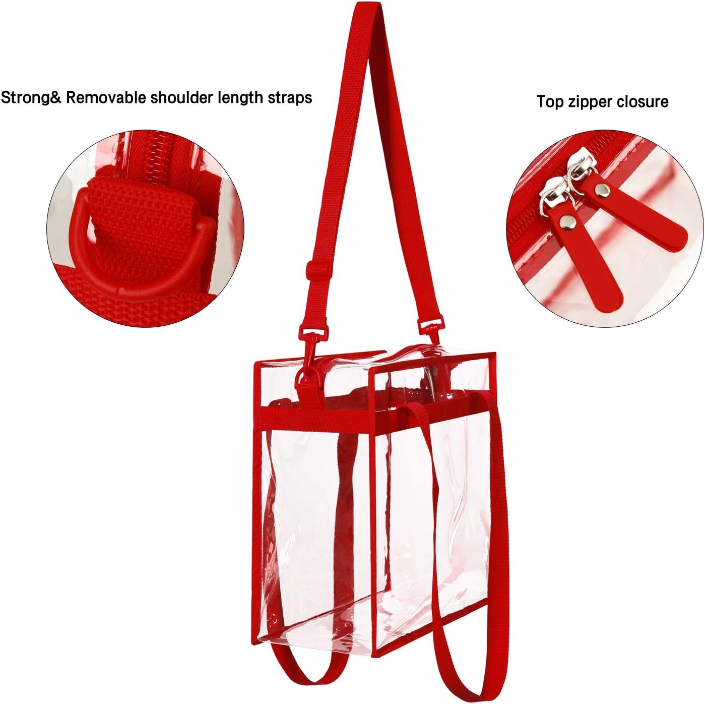 BAGAIL Clear Bags 12x6x12 Stadium Approved Clear Tote Bag with Zipper Closure Crossbody Shoulder Bag with Adjustable Strap