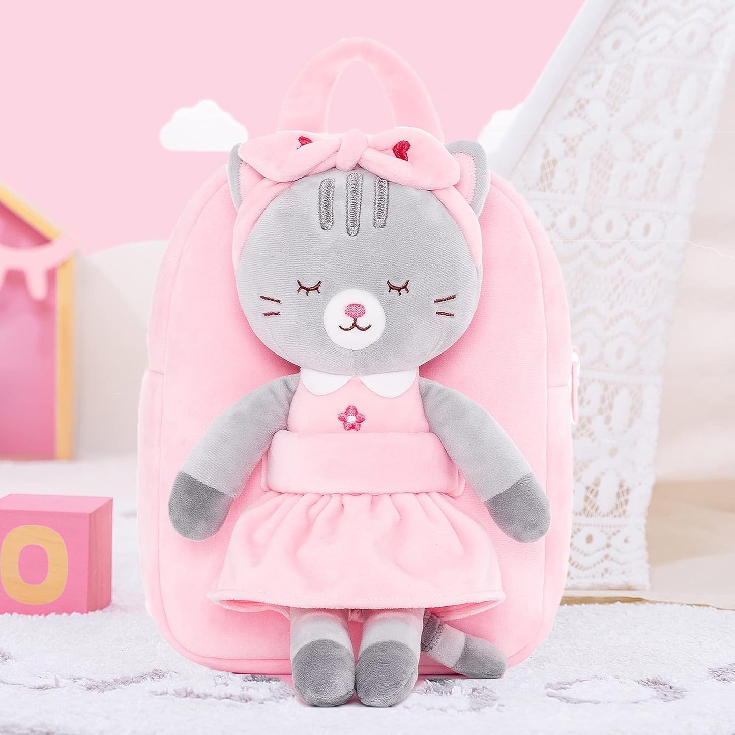 Lazada Cat Toddler Backpack Kitty Kids Backpacks for Girls with Detachable Cat Toy 10 inch