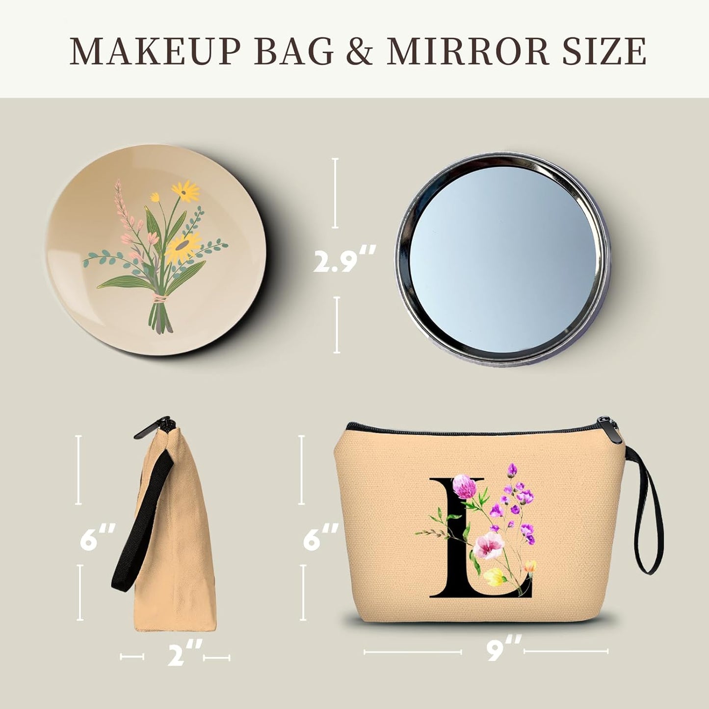 Happy Birthday Friendship Bridesmaid Team Gifts for Employees Women Mom Aunt Daughter Teenage Girl Personalized Make up Cosmetic Bag Travel with Mirror Mothers Day Christmas Graduation L