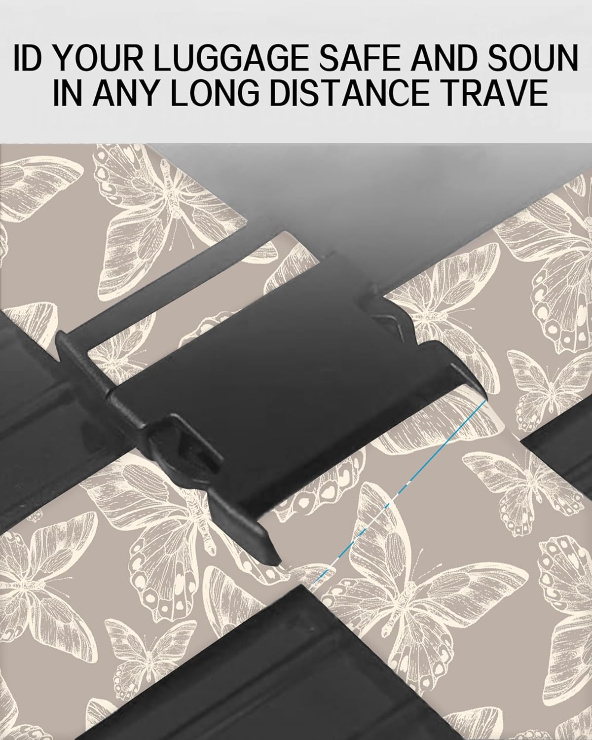 Luggage Straps for Suitcases, Adjustable Travel Belt, Durable Wide Luggage Strap, Cute Suitcase Strap Identifiers with Buckle, Bag Straps for Luggage, Grey Cute Butterfly