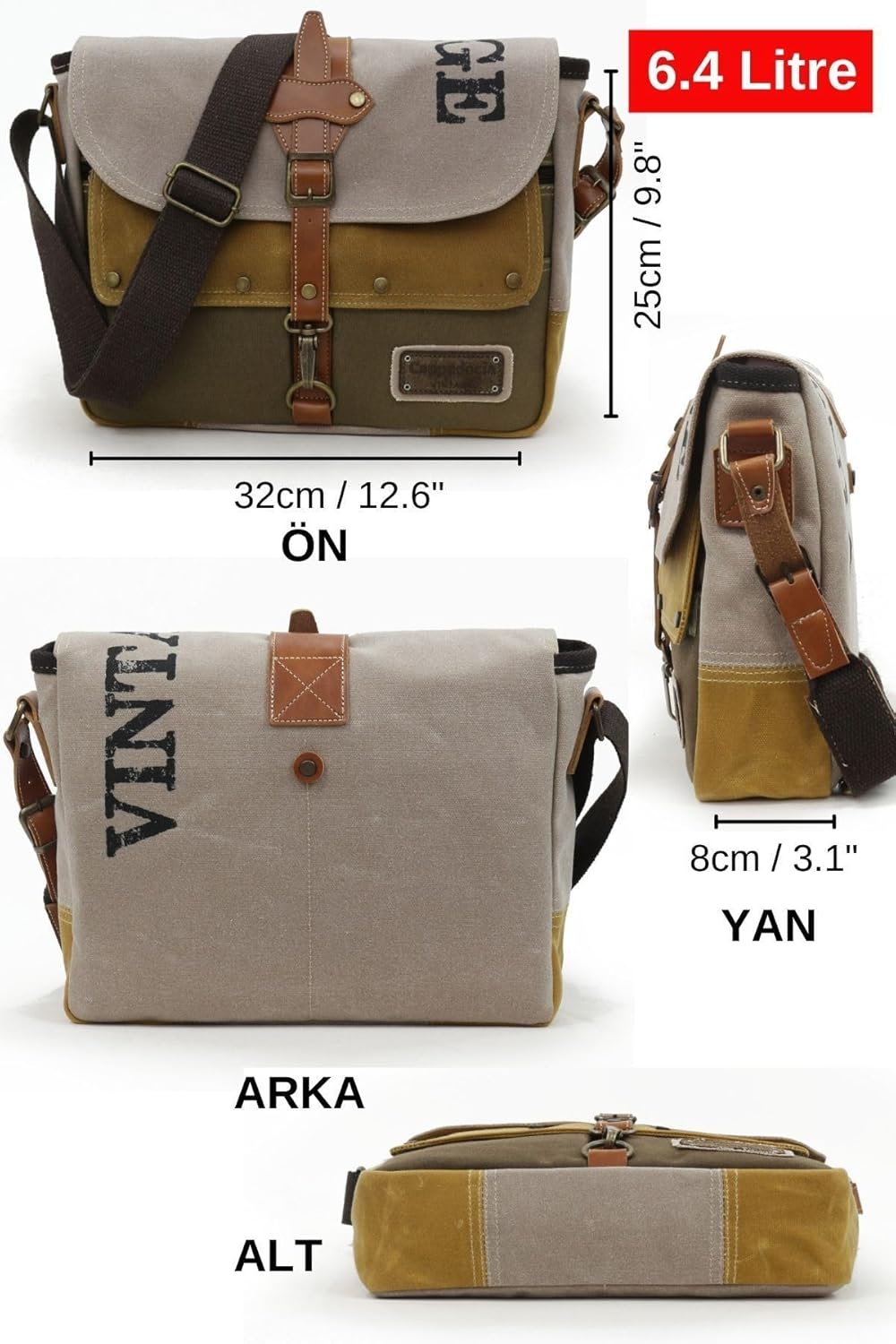 Antiochia 4046 Messenger Bag, Leather Detailed Shoulder Laptop Bag, Unisex Style for Daily, Travel