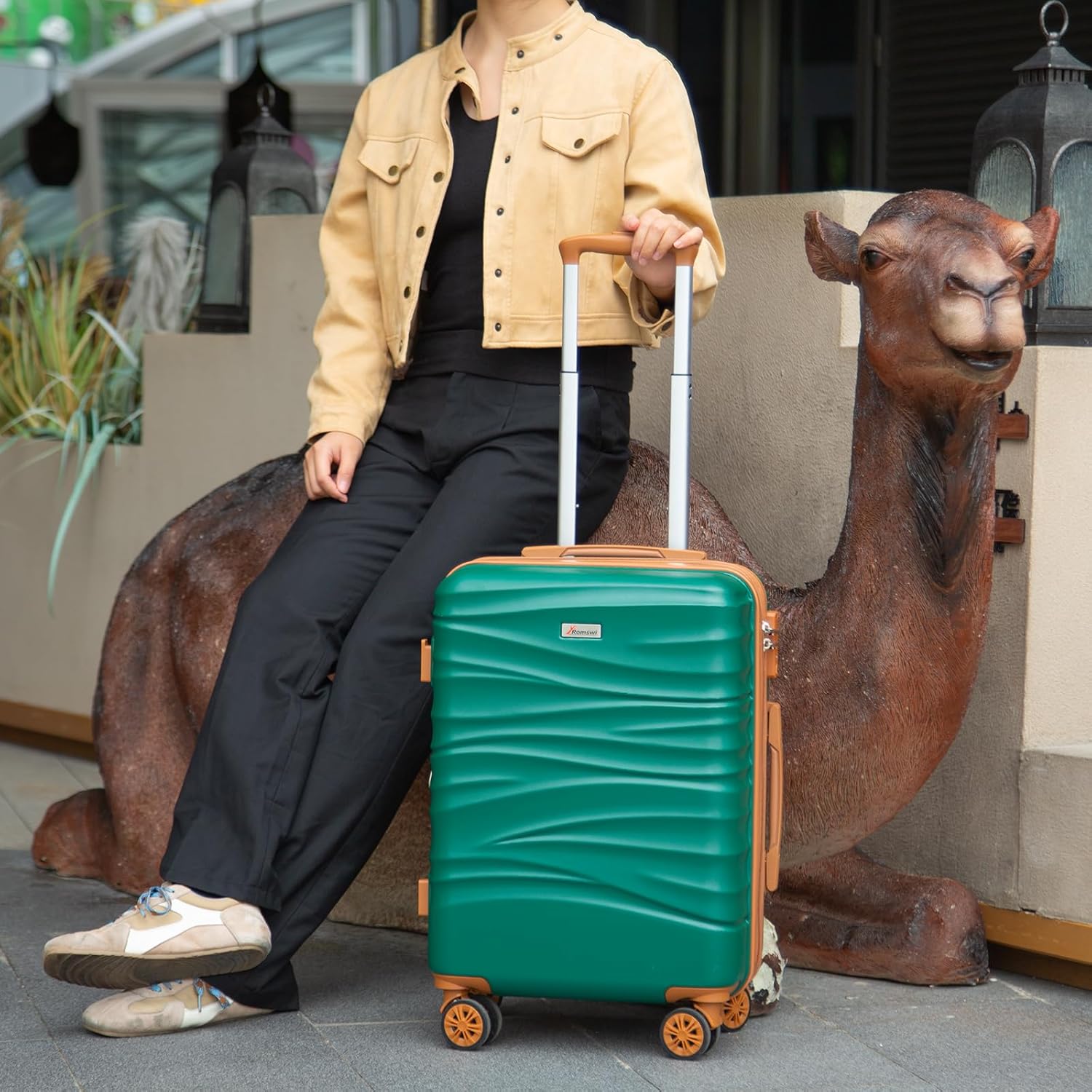 Romswi Expandable 24" Checked Luggage,Medium Hardshell Suitcase with Double Spinner Wheels for 20%