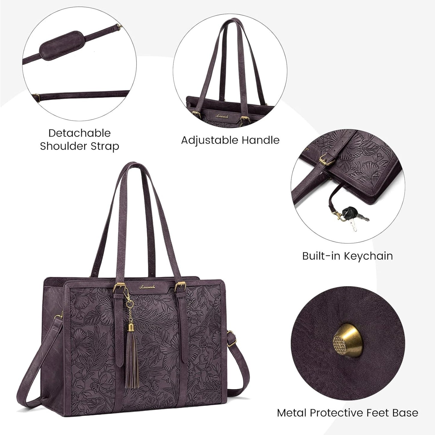 LOVEVOOK Laptop Bag for Women 15.6 inch Lightweight PU Laptop Tote Bag, Large Capacity Computer bag with Clutch Purse for Business, Work, Office, Travel, School,Casual (Light Purple)